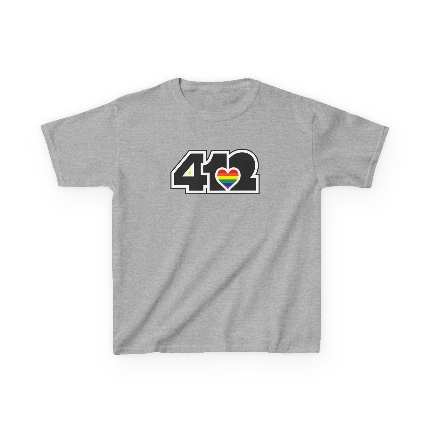 412 Kids Cotton Tee - Rainbow Heart, Black Logo