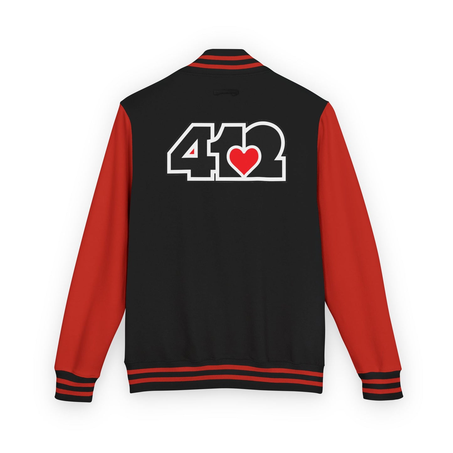 412 Embroidered Letterman Jacket - Red Heart, Black Logo