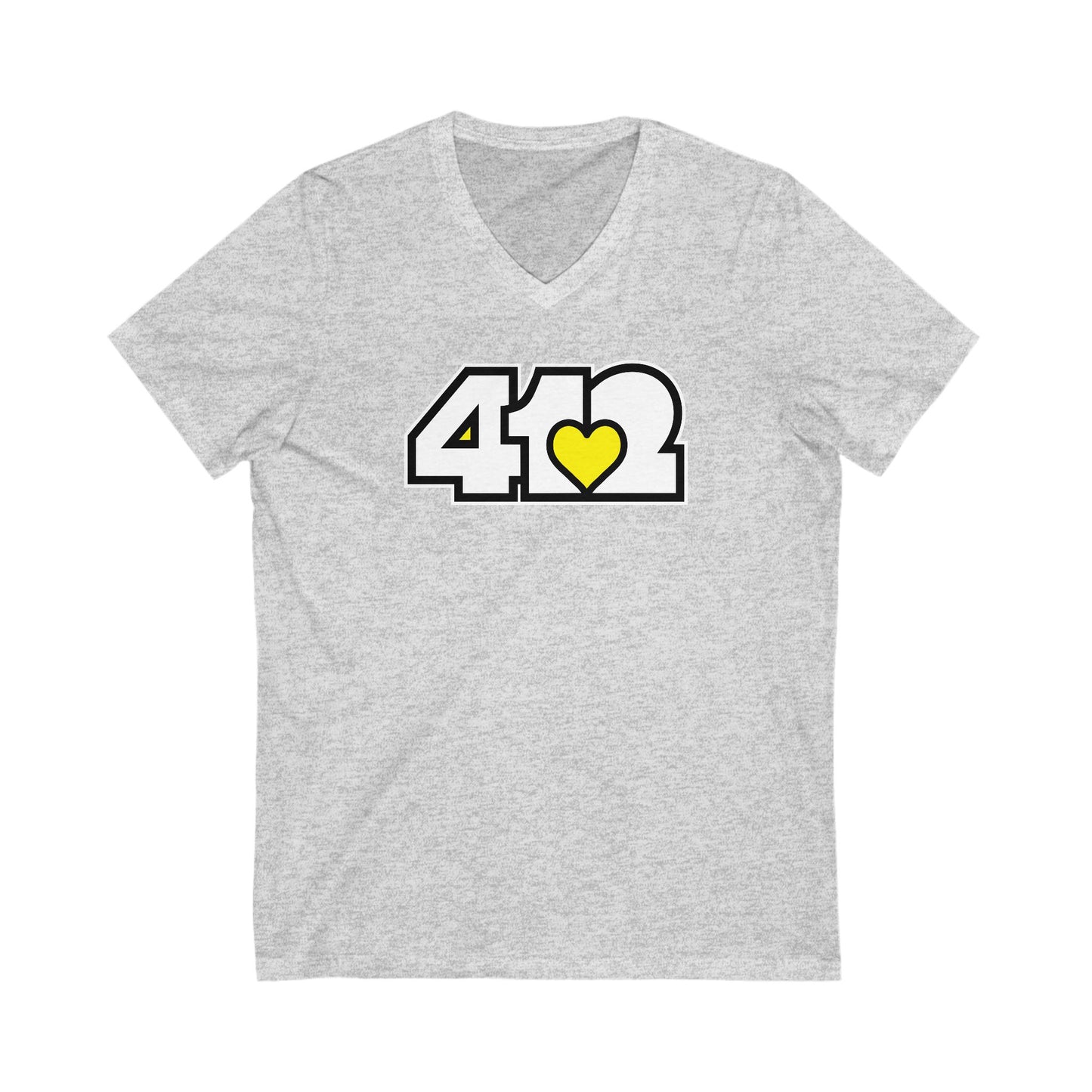 412 Women's V-Neck - Yellow Heart, White Logo