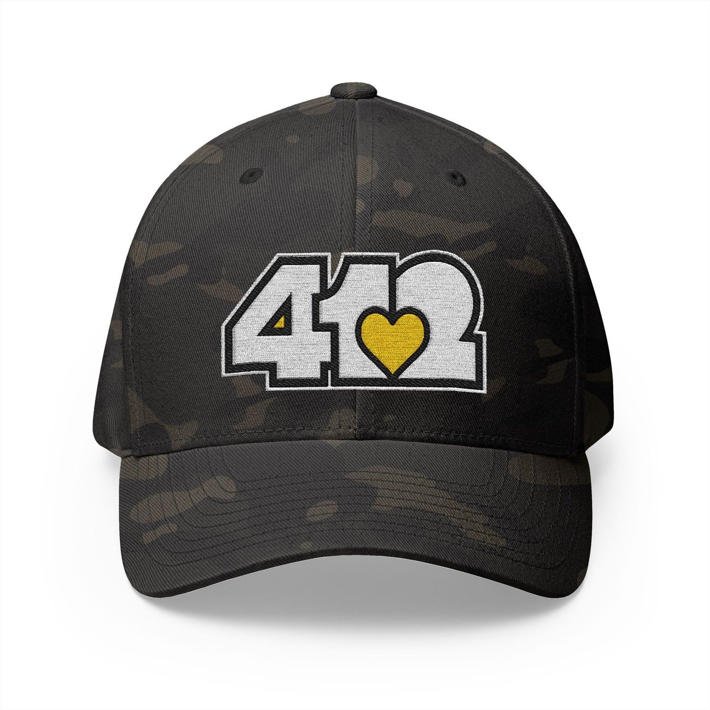 412 Stretch Fit Crown - Embroidered Yellow Heart, White Logo