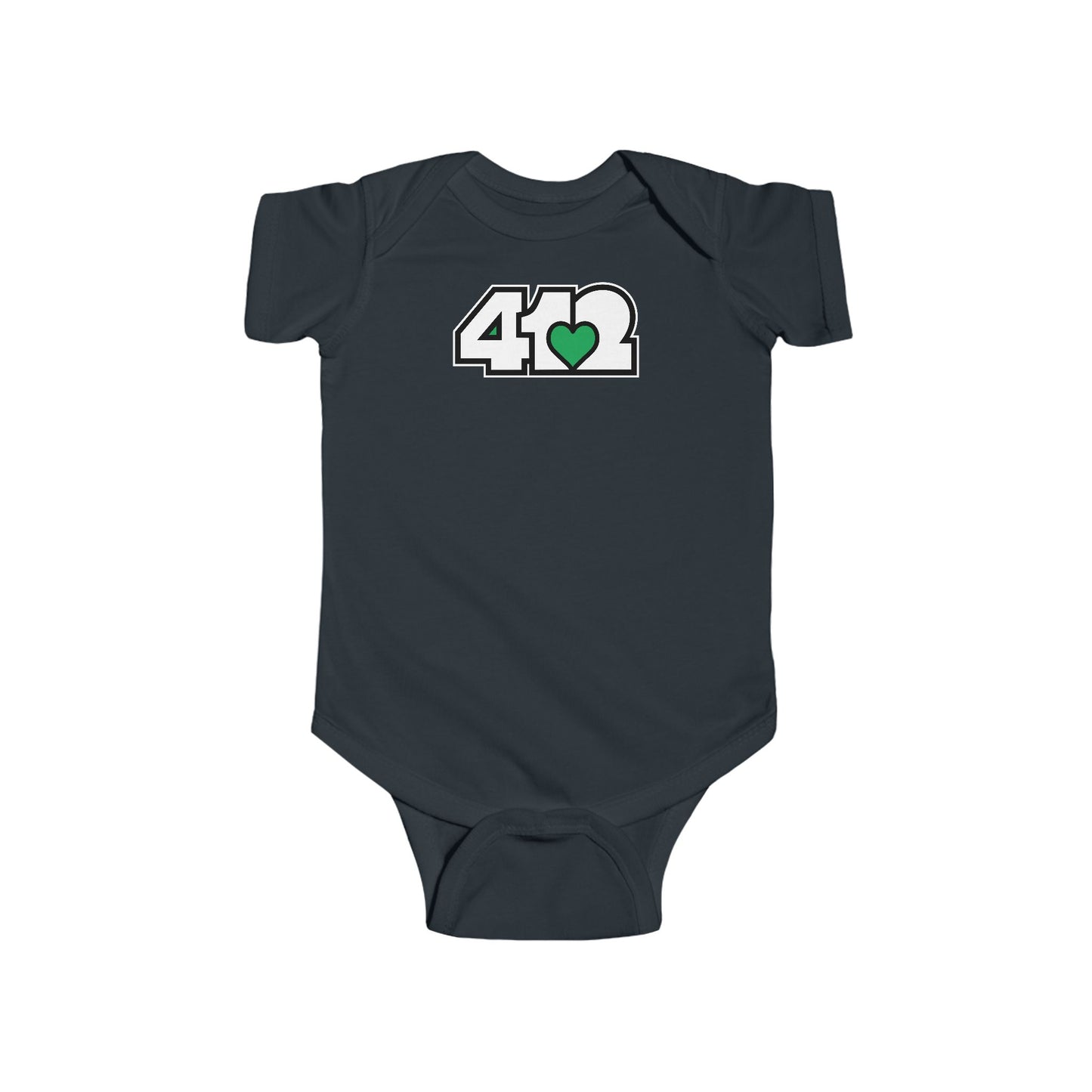 412 Infant Bodysuit - Green Heart, White Logo