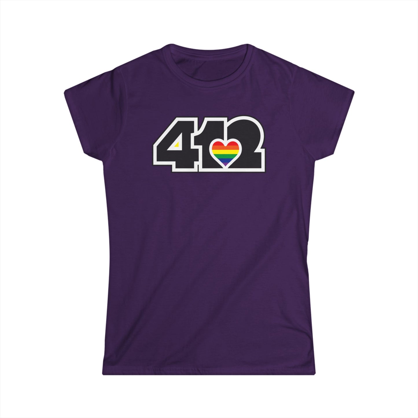 412 Women's Softstyle Tee - Rainbow Heart, Black Logo