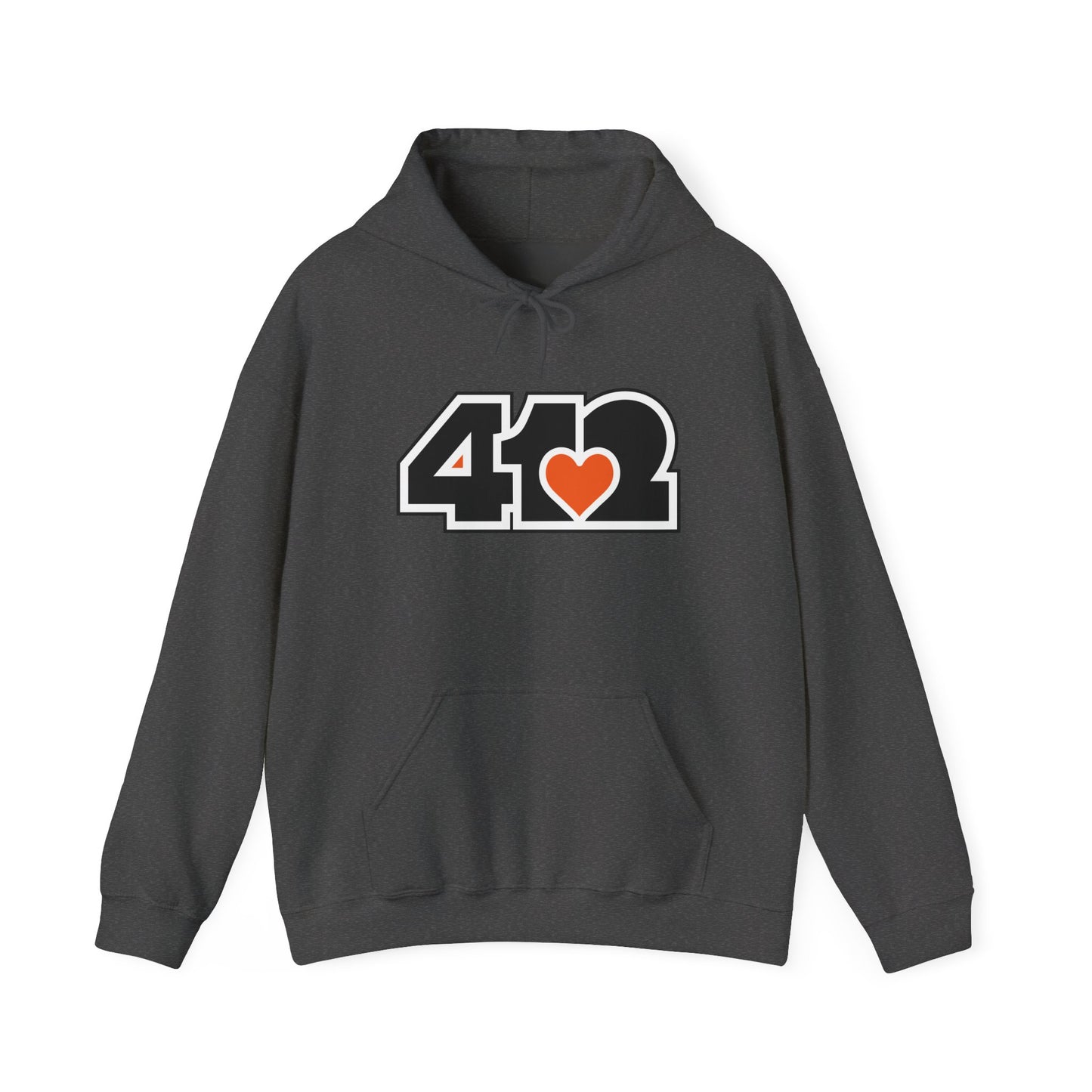 412 Classic Fit Adult Hoodie - Orange Heart, Black Logo