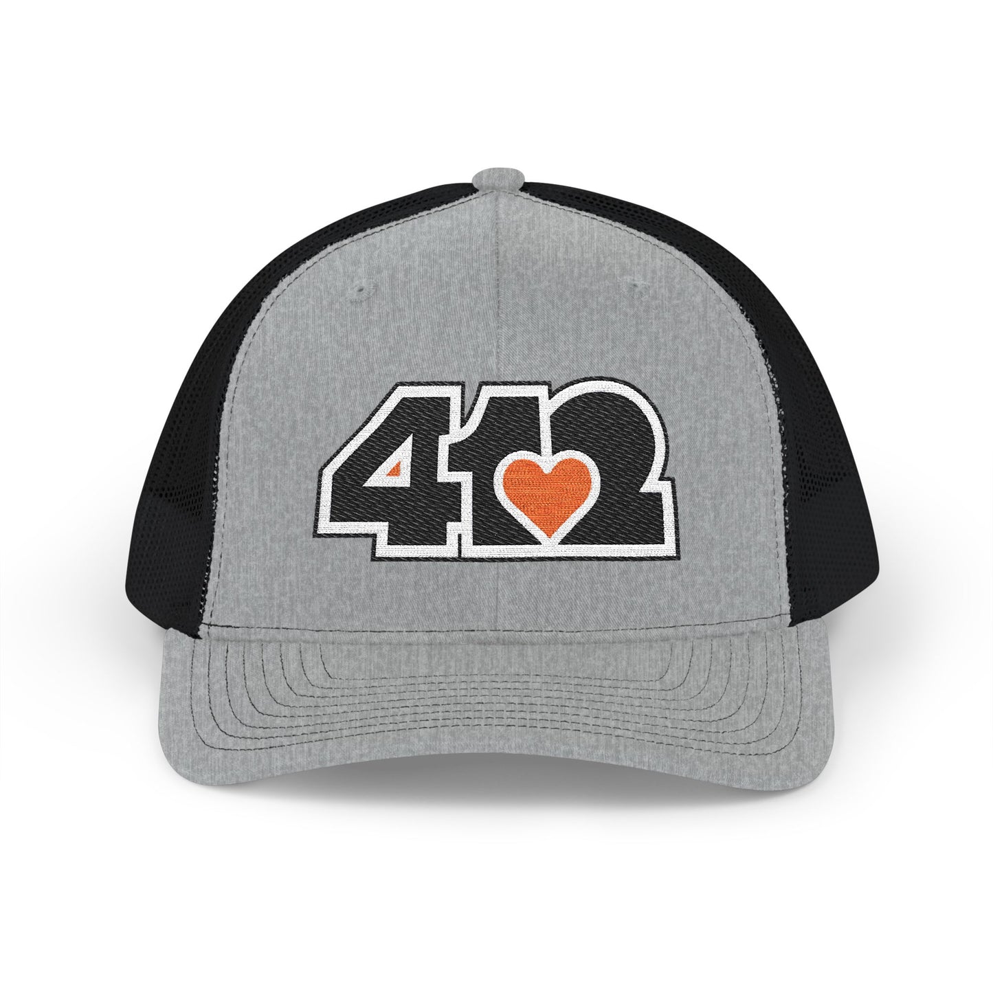 412 Snapback Crown – Embroidered Orange Heart Heart, Black Logo