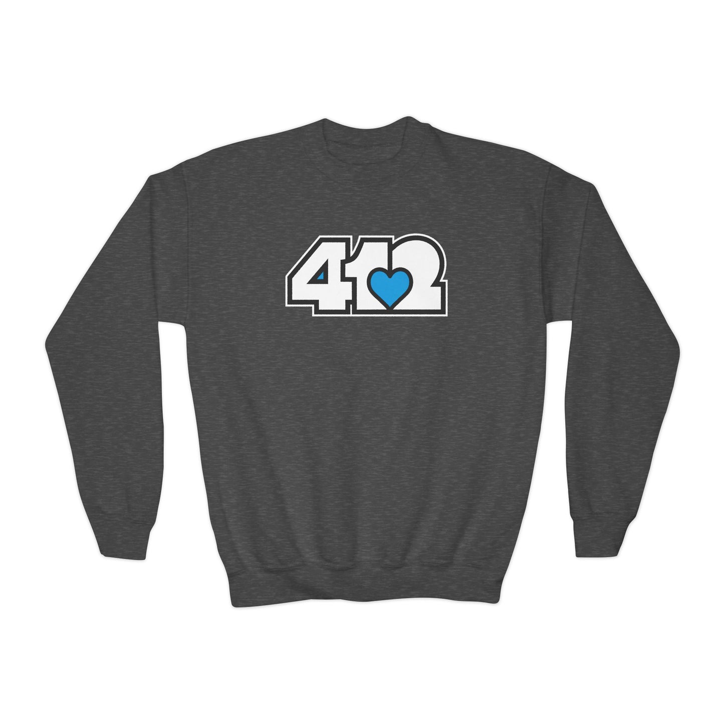 412 Crew Neck Youth Sweatshirt - Blue Heart, White Logo