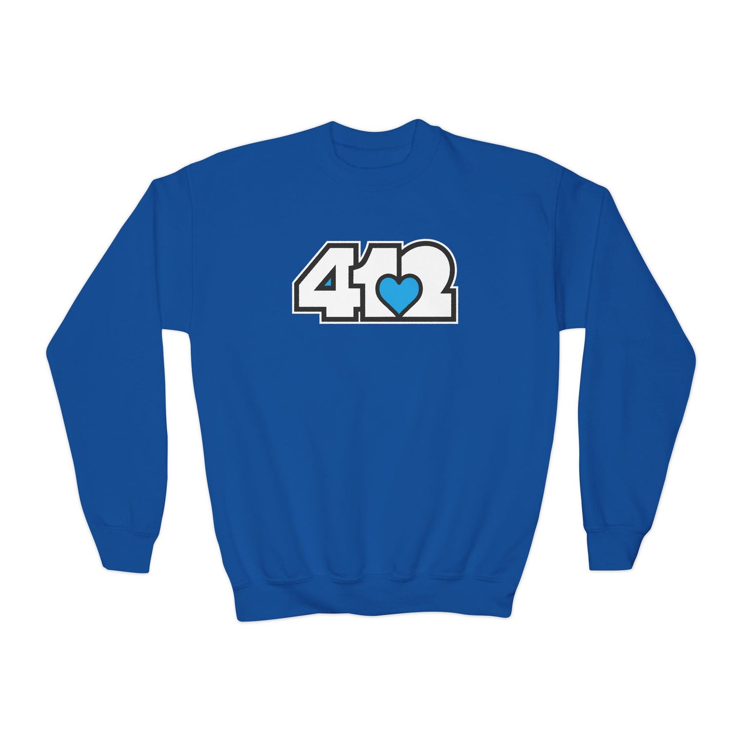 412 Crew Neck Youth Sweatshirt - Blue Heart, White Logo