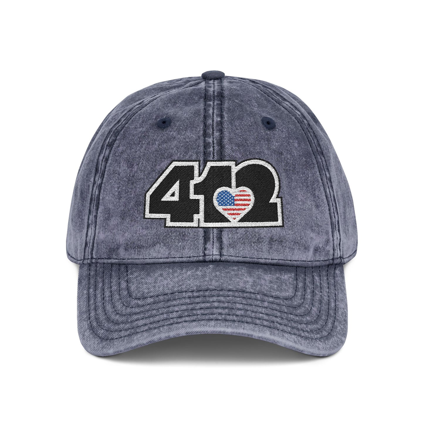 412 Vintage Crown – Embroidered Stars & Stripes Heart, Black Logo