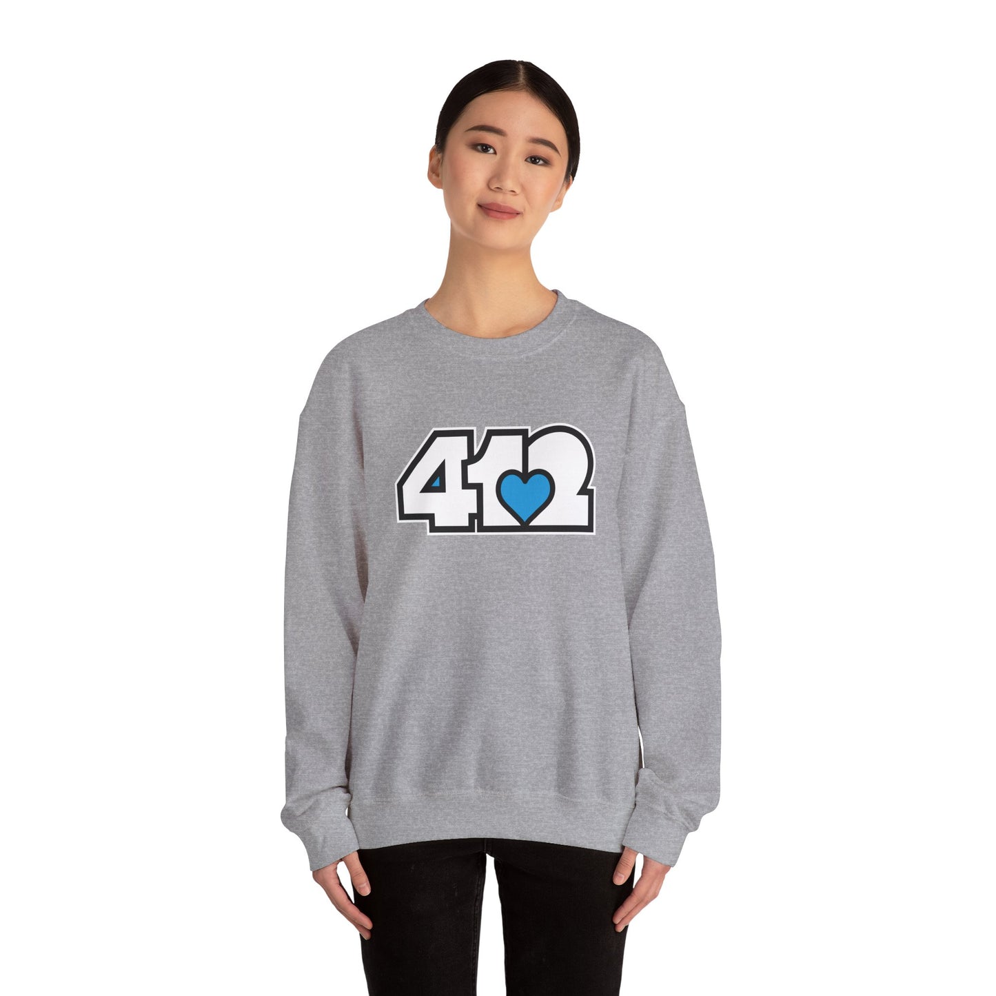 412 Crew Neck Sweatshirt - Blue Heart, White Logo
