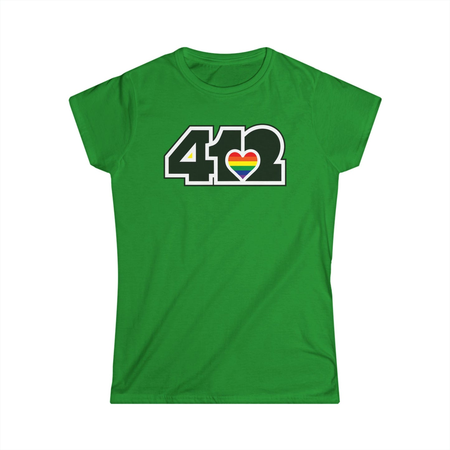 412 Women's Softstyle Tee - Rainbow Heart, Black Logo