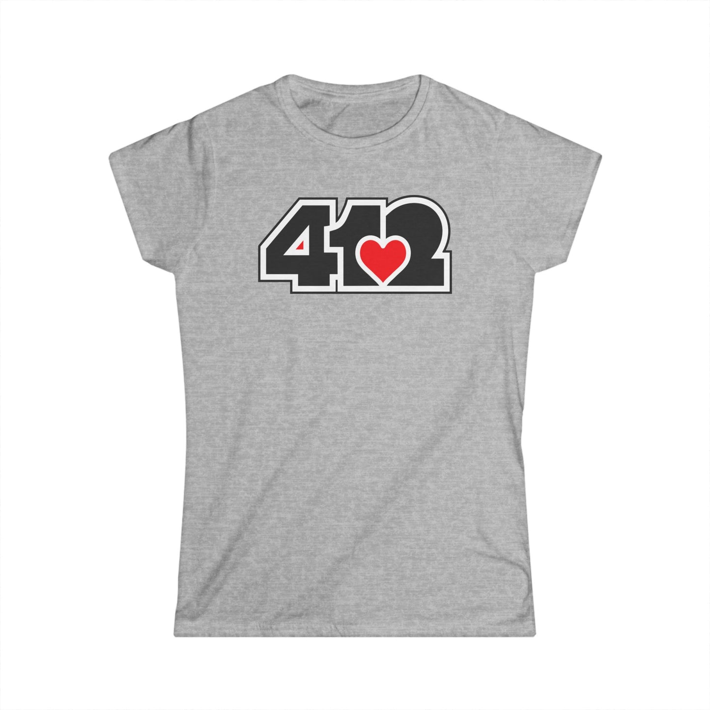 412 Women's Softstyle Tee - Red Heart, Black Logo