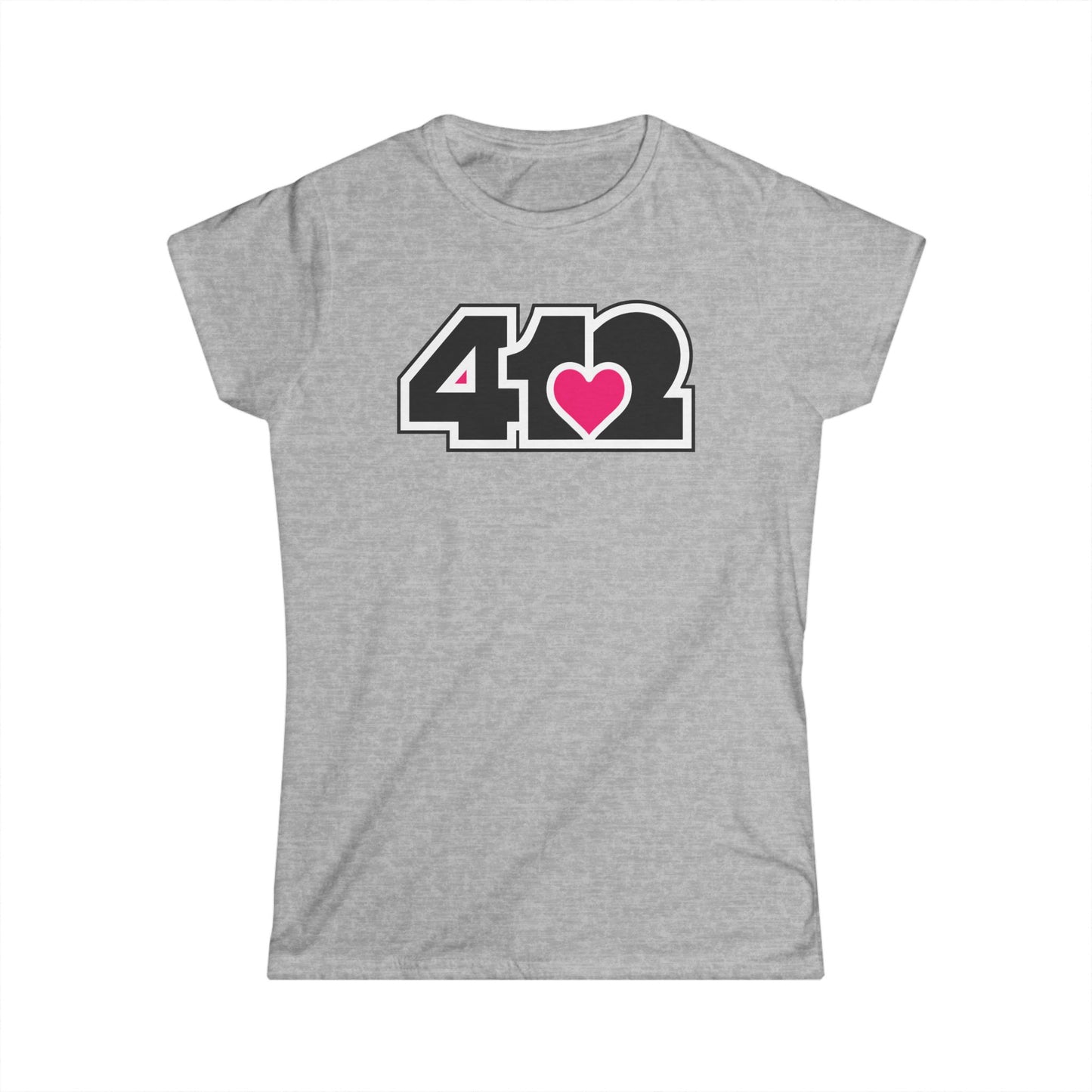 412 Women's Softstyle Tee - Pink Heart, Black Logo