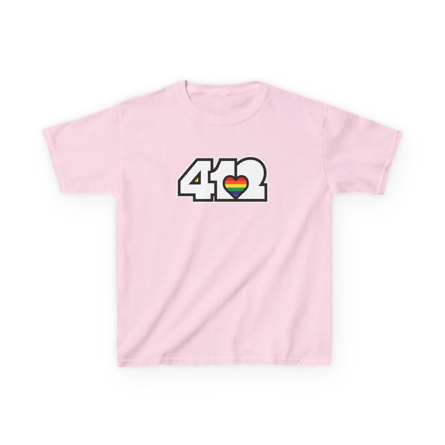 412 Kids Cotton Tee - Rainbow Heart, White Logo