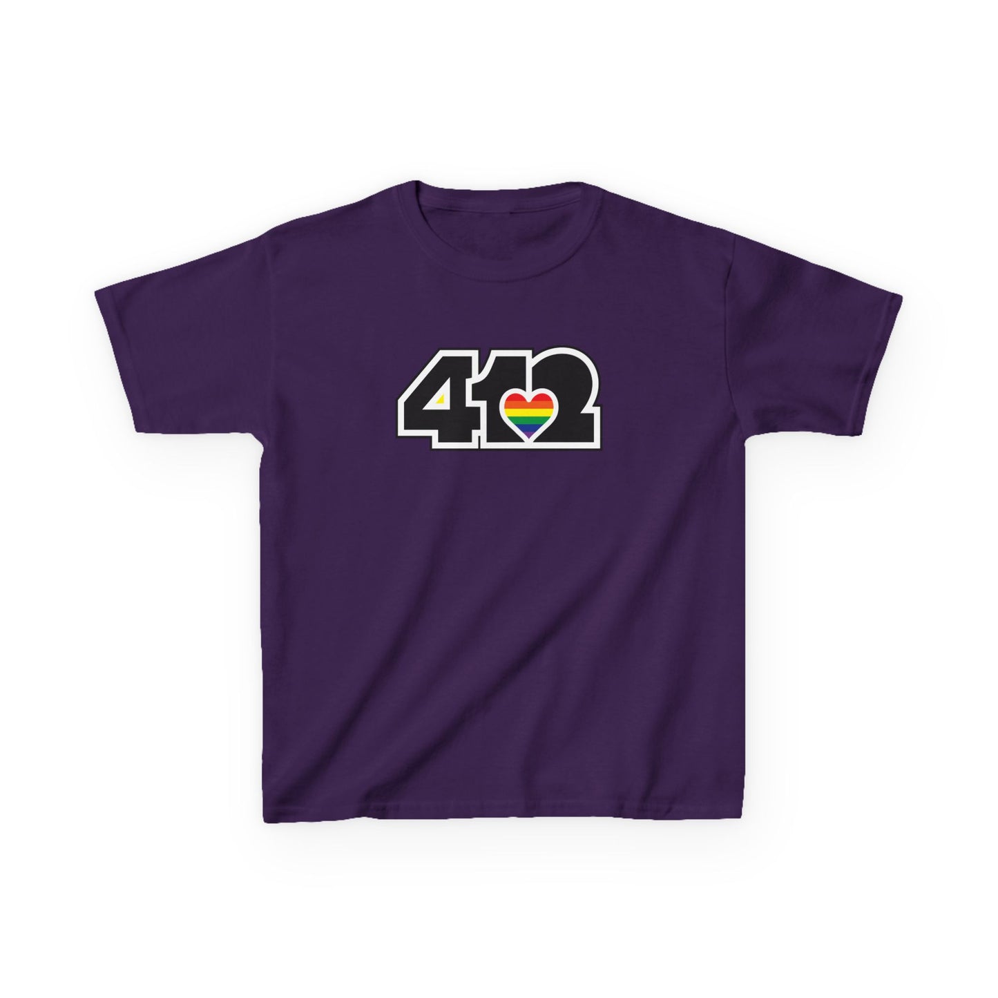412 Kids Cotton Tee - Rainbow Heart, Black Logo