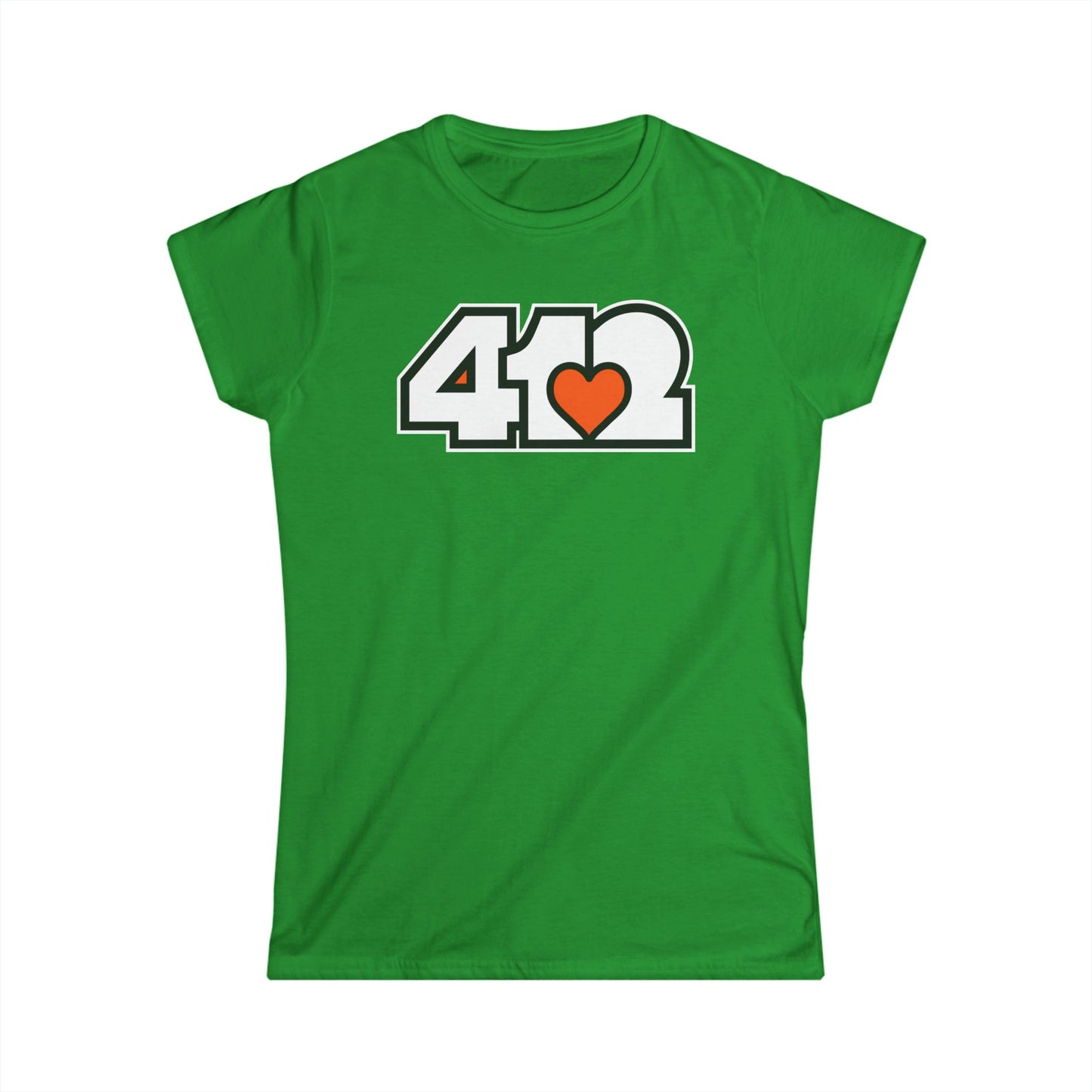 412 Women's Softstyle Tee - Orange Heart, White Logo