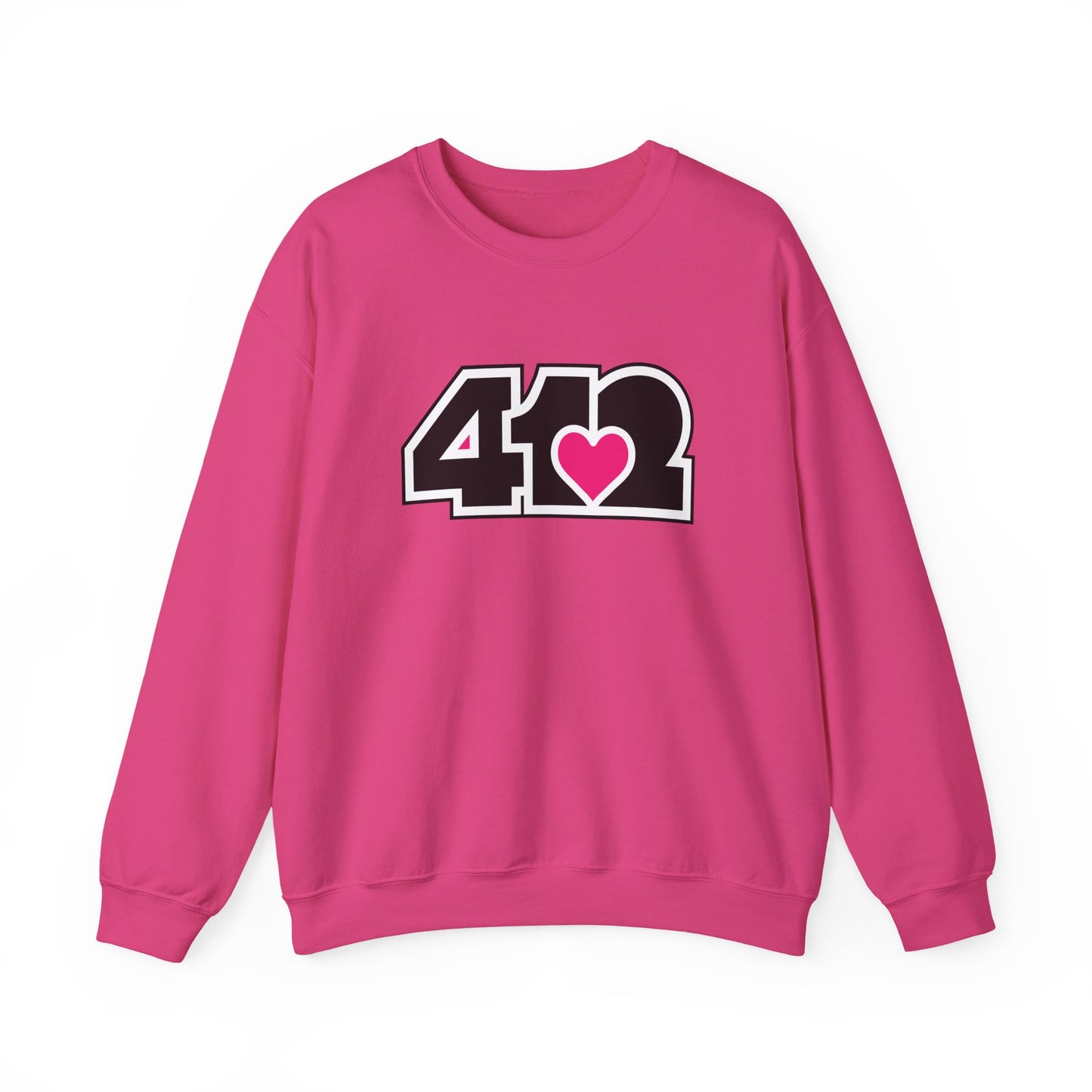 412 Crew Neck Sweatshirt - Pink Heart, Black Logo