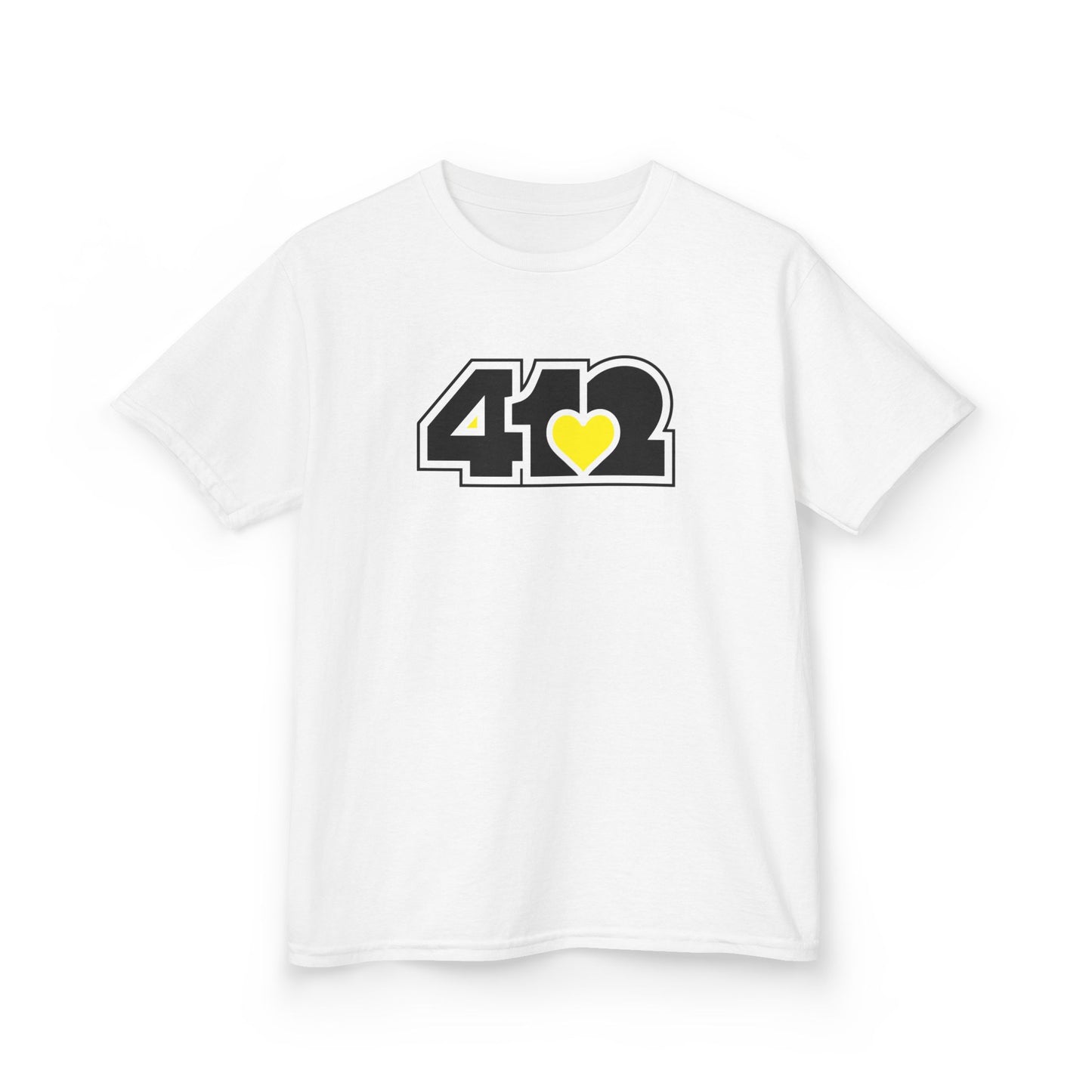 412 Kids Cotton Tee - Yellow Heart, Black Logo