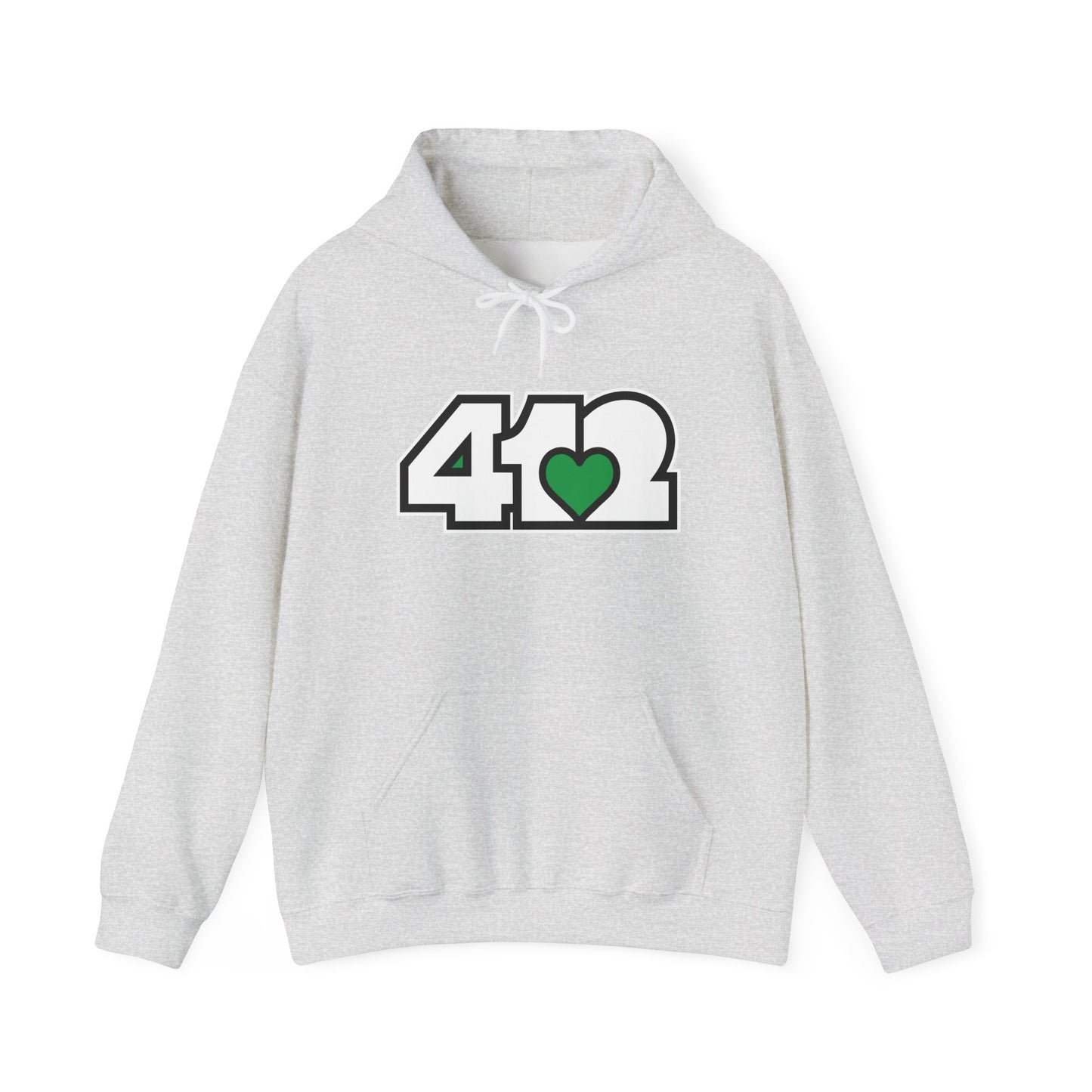 412 Classic Fit Adult Hoodie - Green Heart, White Logo
