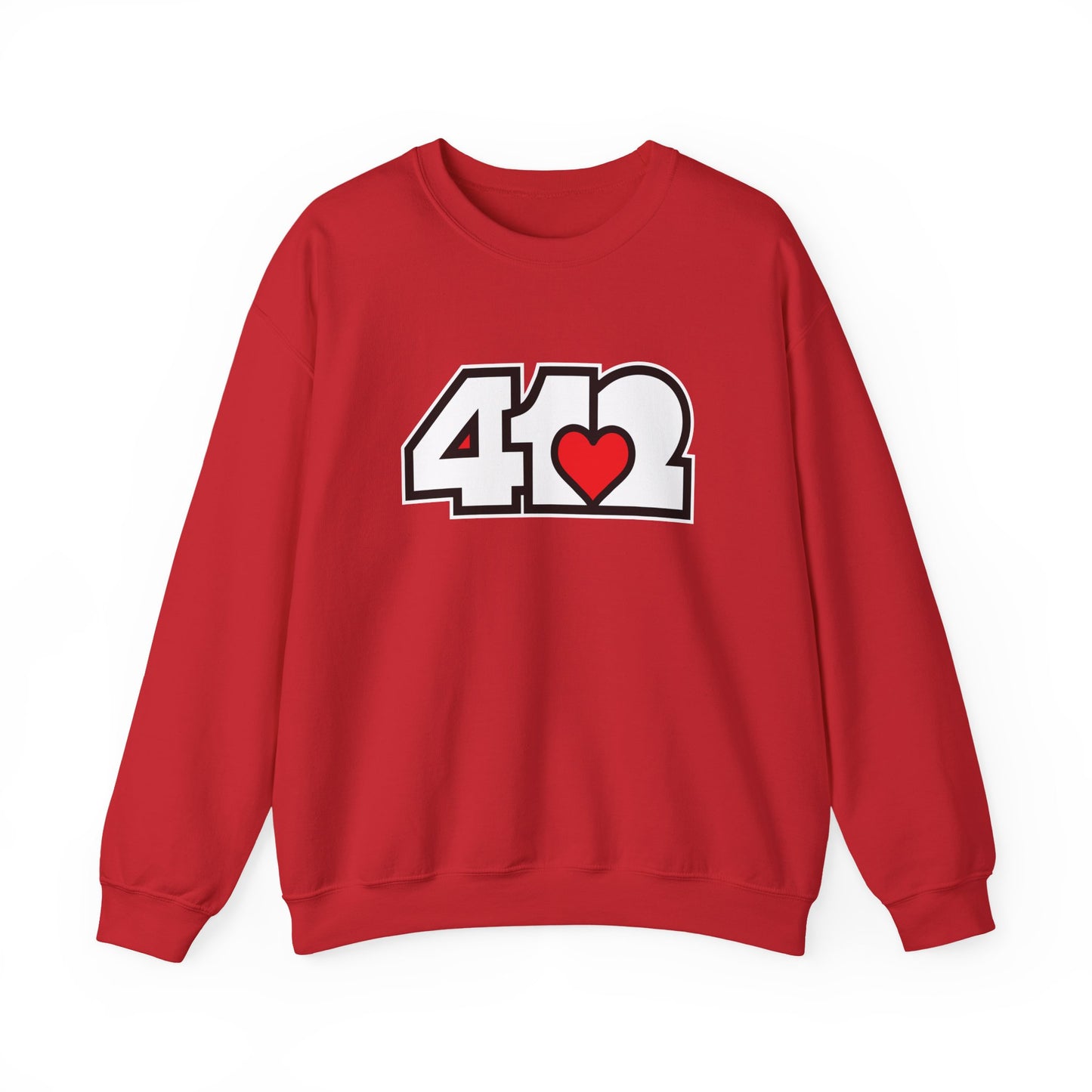 412 Crew Neck Sweatshirt - Red Heart, White Logo