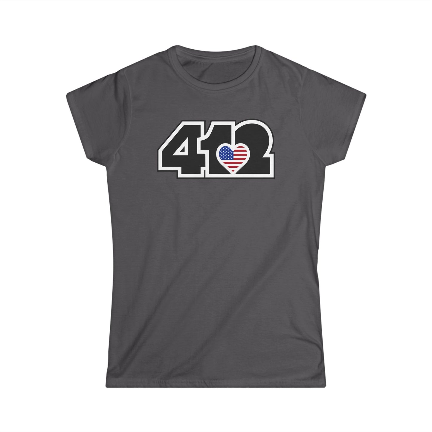 412 Women's Softstyle Tee - Stars & Stripes Heart, Black Logo