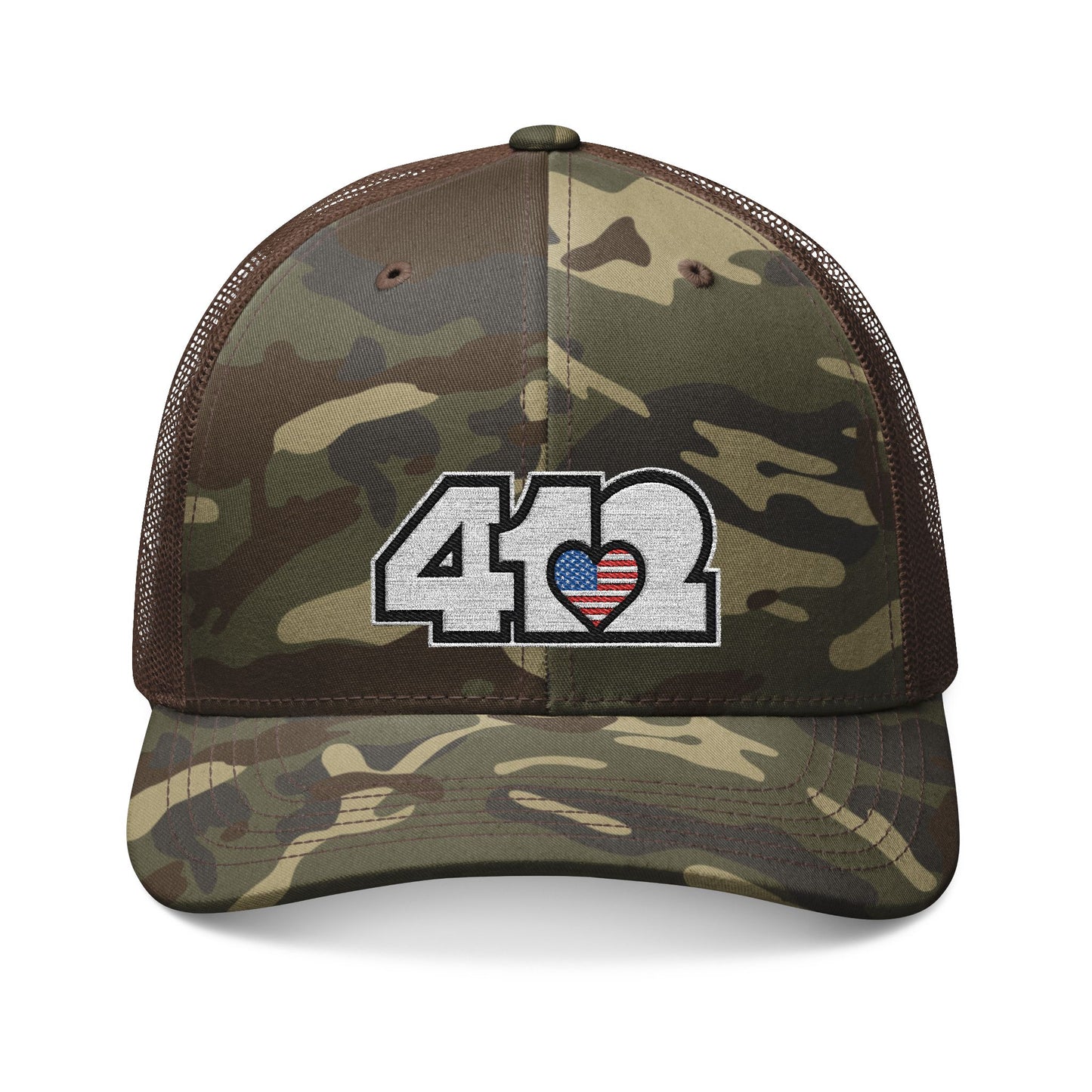 Stars & Stripes Embroidered Camo Trucker Hat