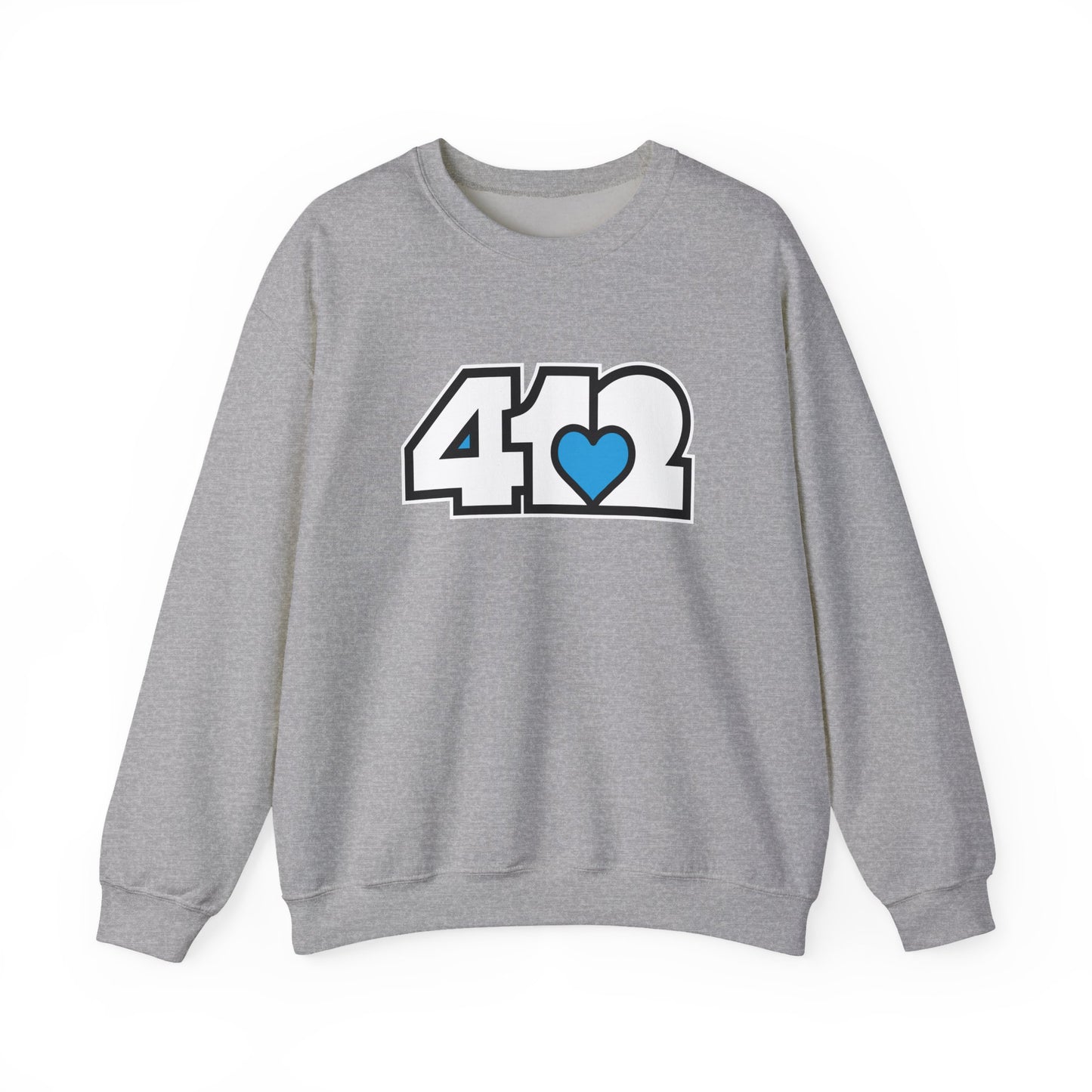 412 Crew Neck Sweatshirt - Blue Heart, White Logo