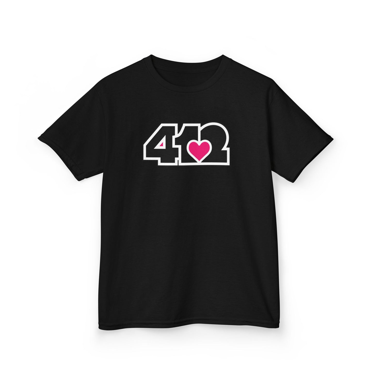412 Kids Cotton Tee - Pink Heart, Black Logo