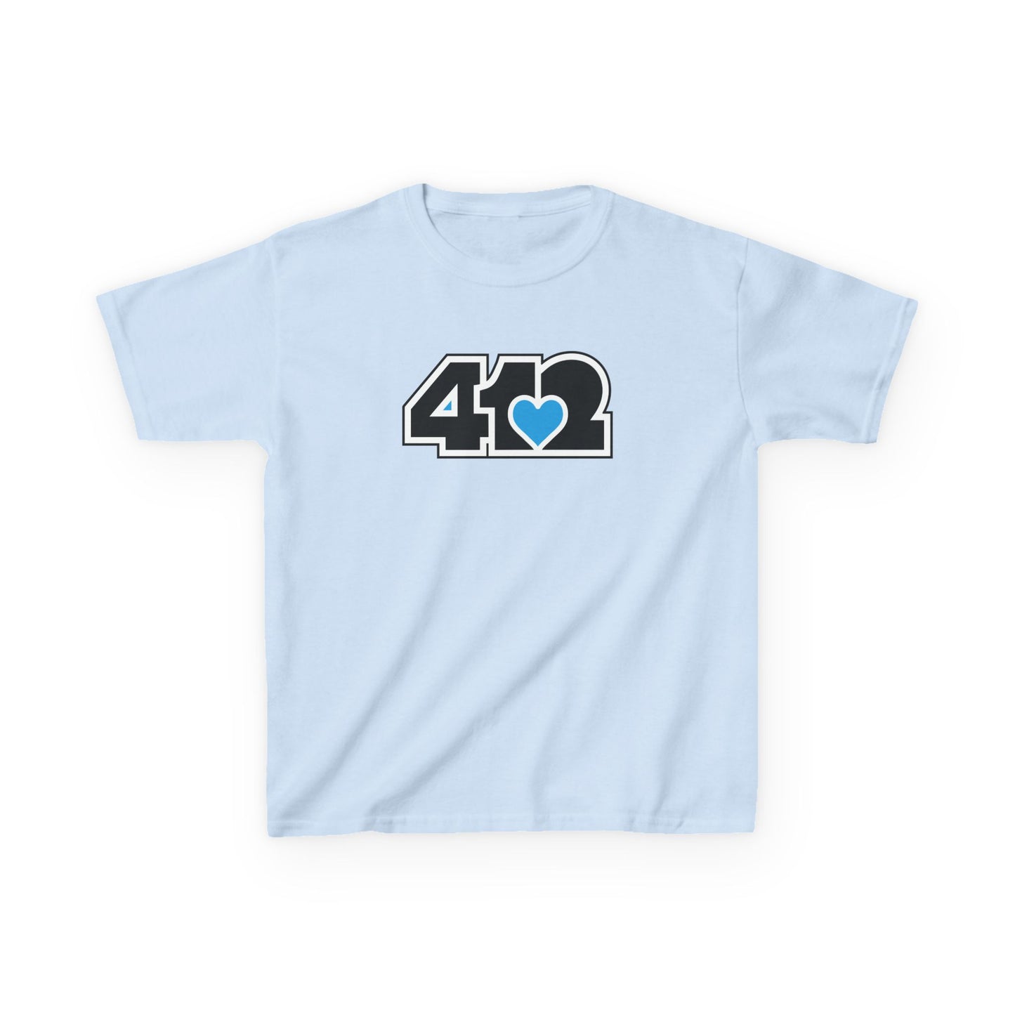 412 Kids Cotton Tee - Blue Heart, Black Logo