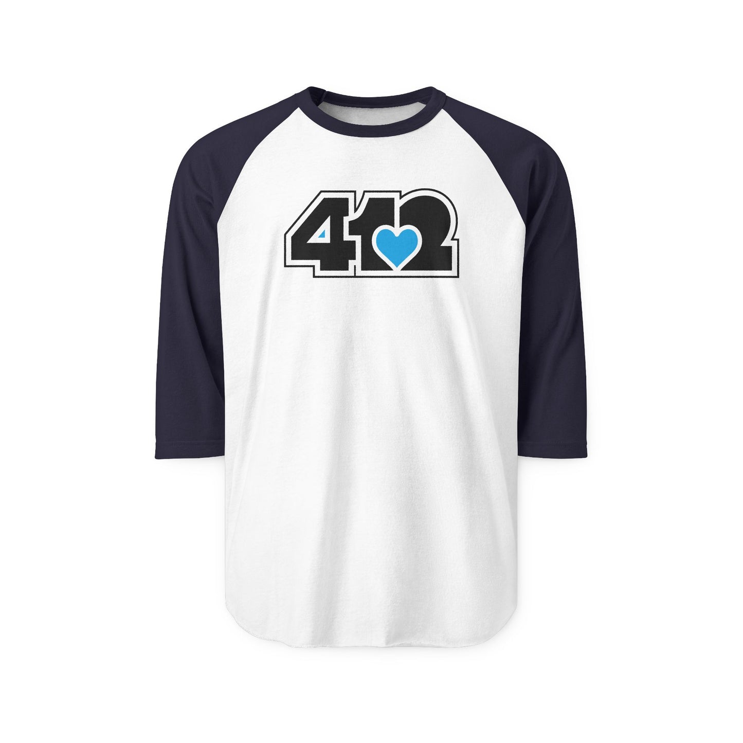 412 Raglan Baseball Tee - Blue Heart, Black Logo