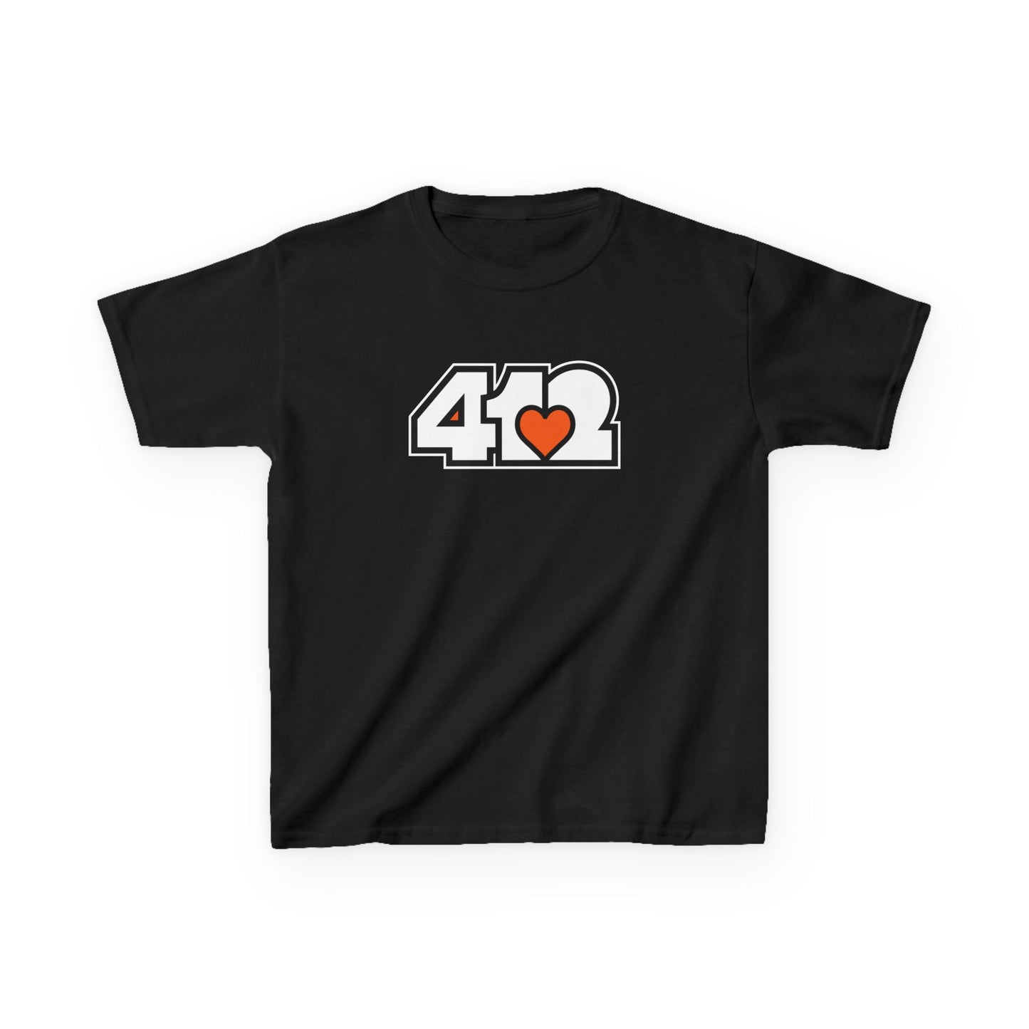 412 Kids Cotton Tee - Orange Heart, White Logo