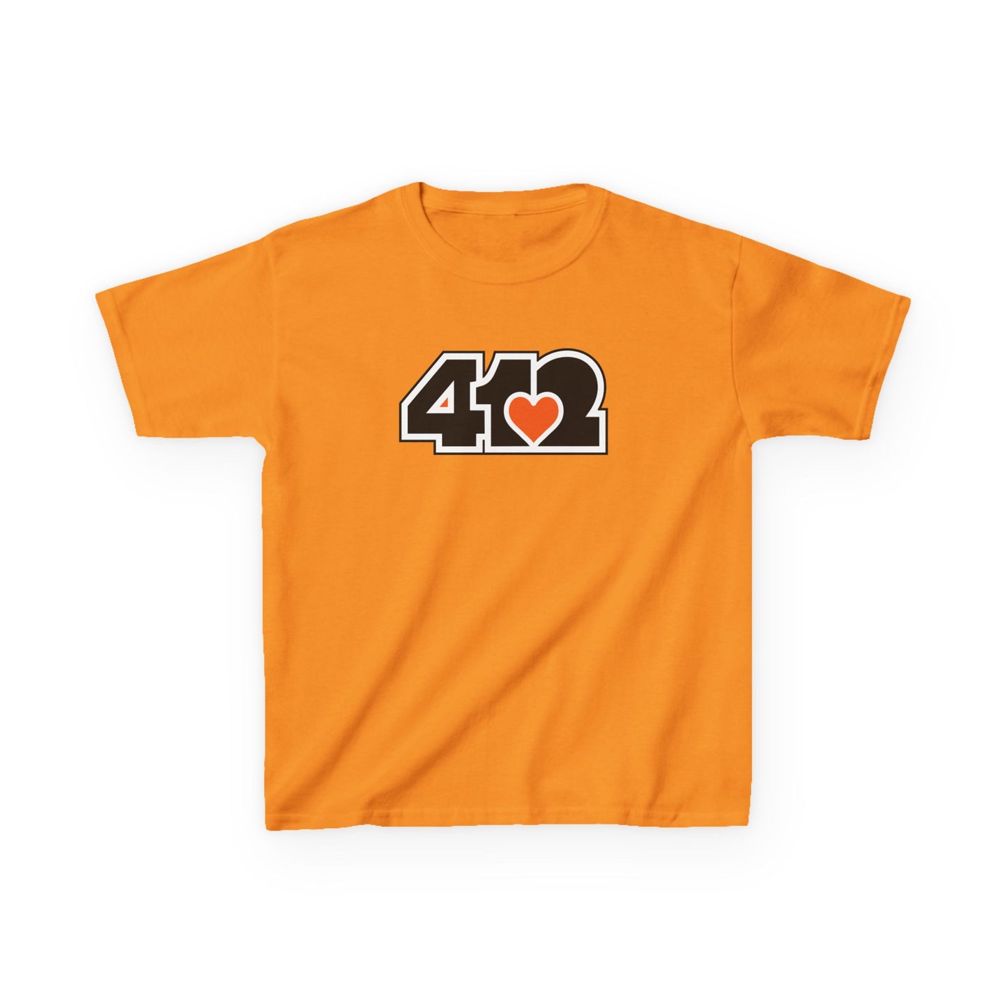 412 Kids Cotton Tee - Orange Heart, Black Logo