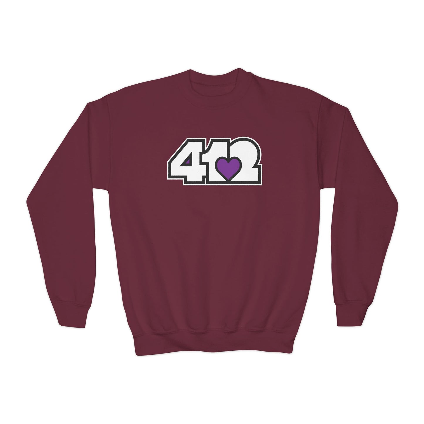 412 Crew Neck Youth Sweatshirt - Purple Heart, White Logo