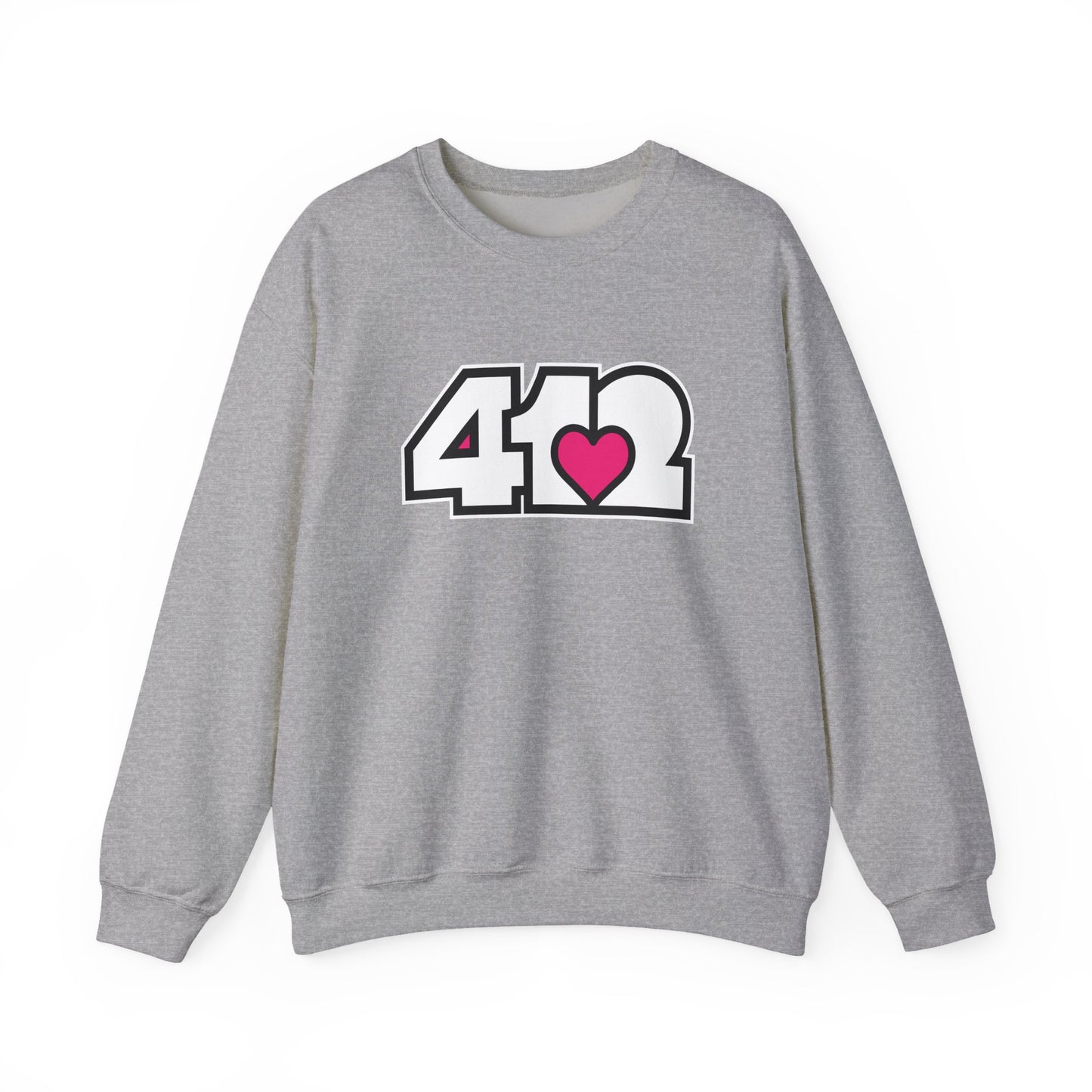 412 Crew Neck Sweatshirt - Pink Heart, White Logo