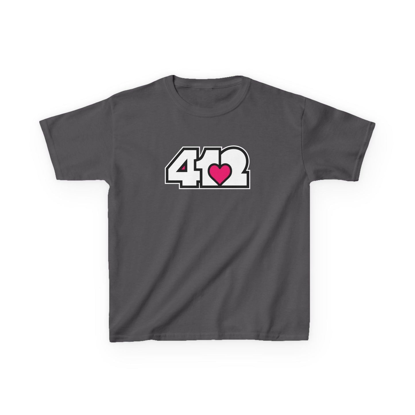 412 Kids Cotton Tee - Pink Heart, White Logo