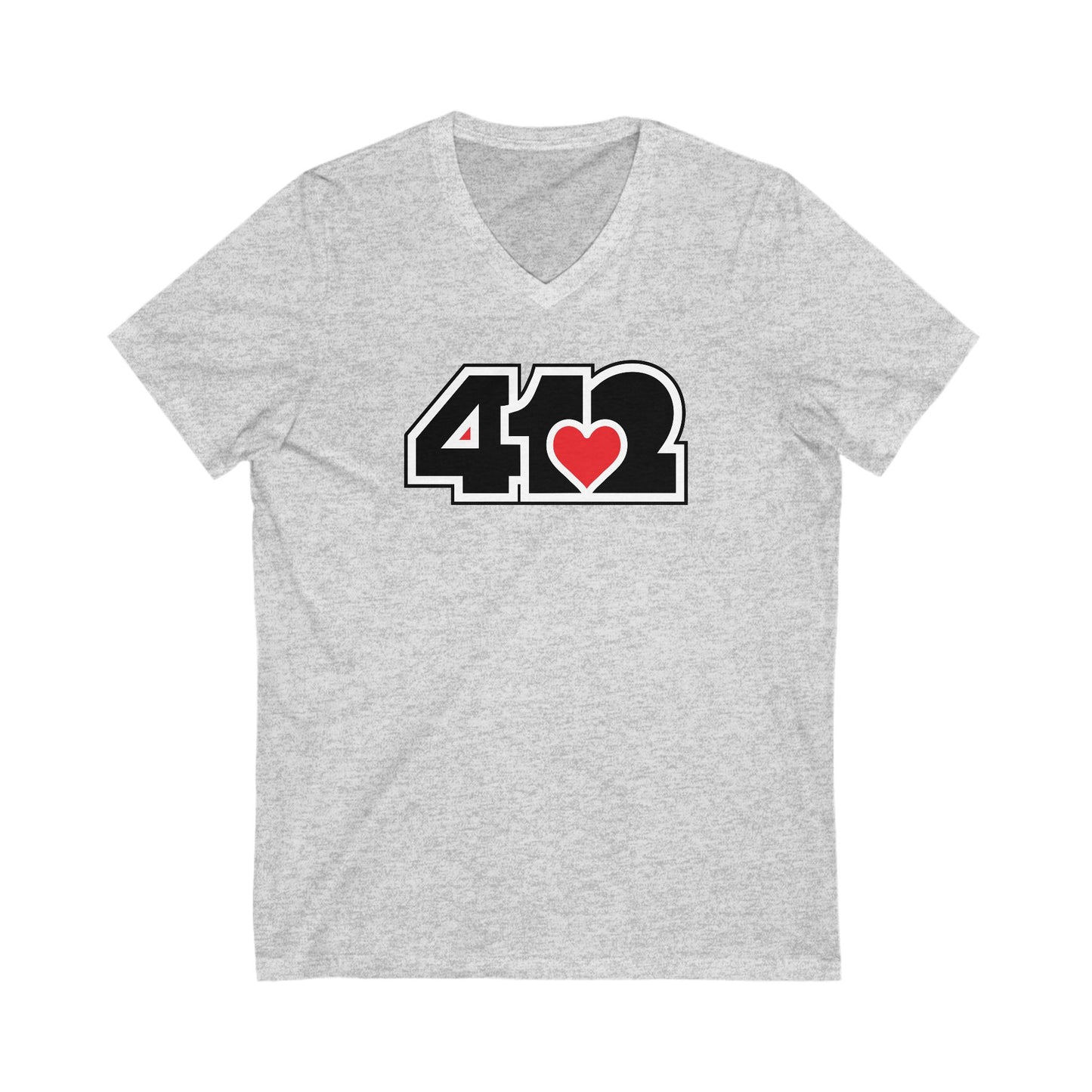 412 Women's V-Neck - Red Heart, Black Logo