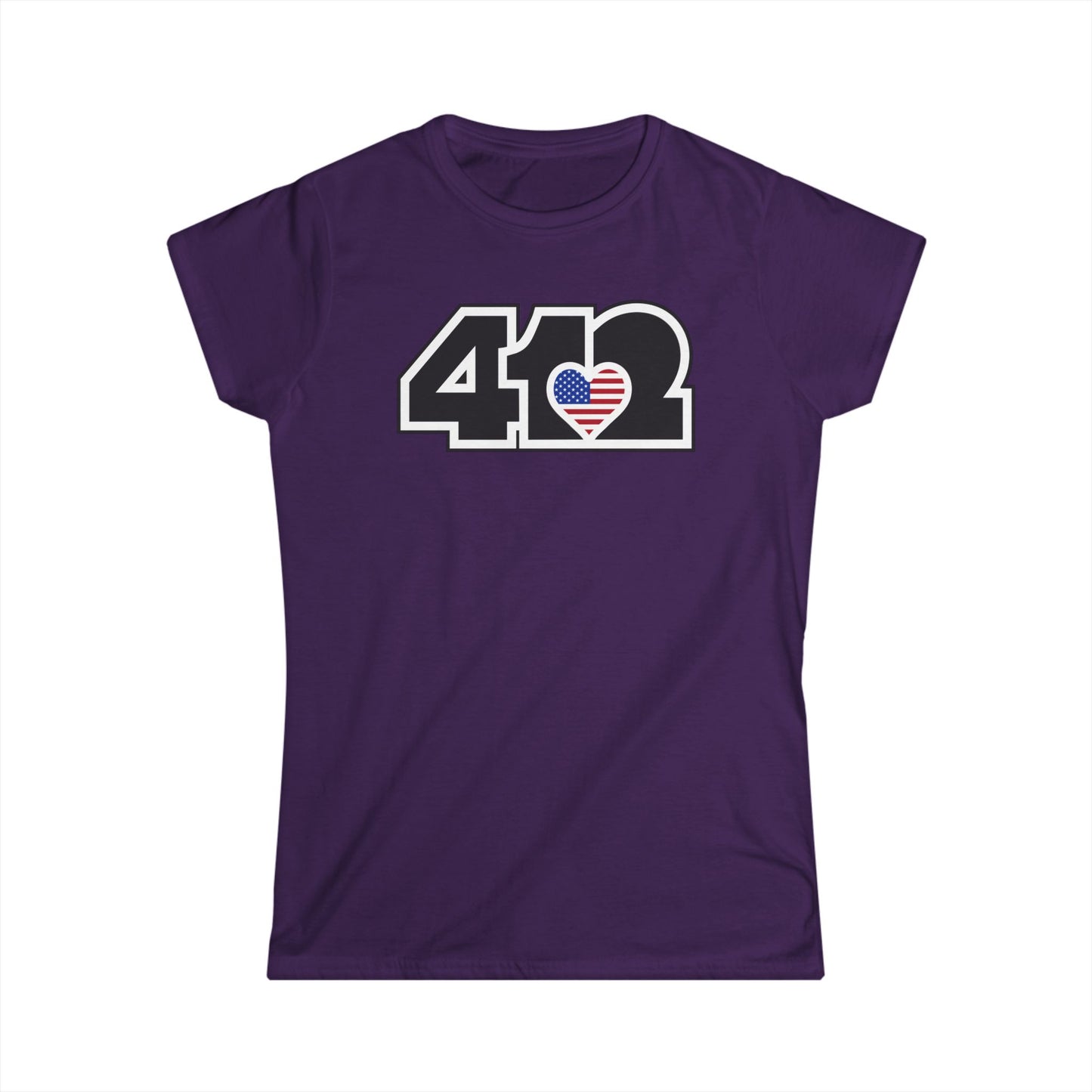 412 Women's Softstyle Tee - Stars & Stripes Heart, Black Logo