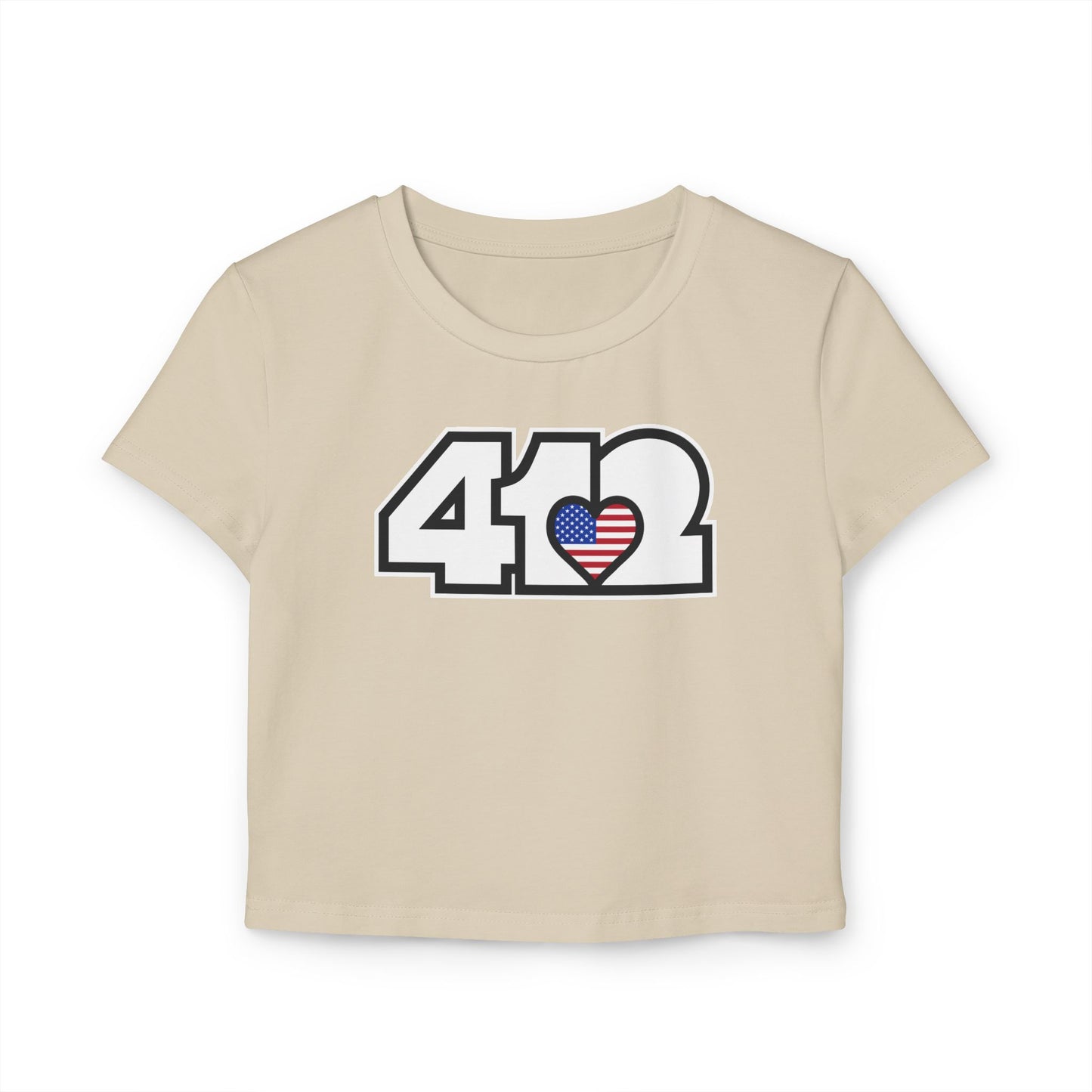 412 Women's Crop Top – Stars & Stripes Heart, White Logo