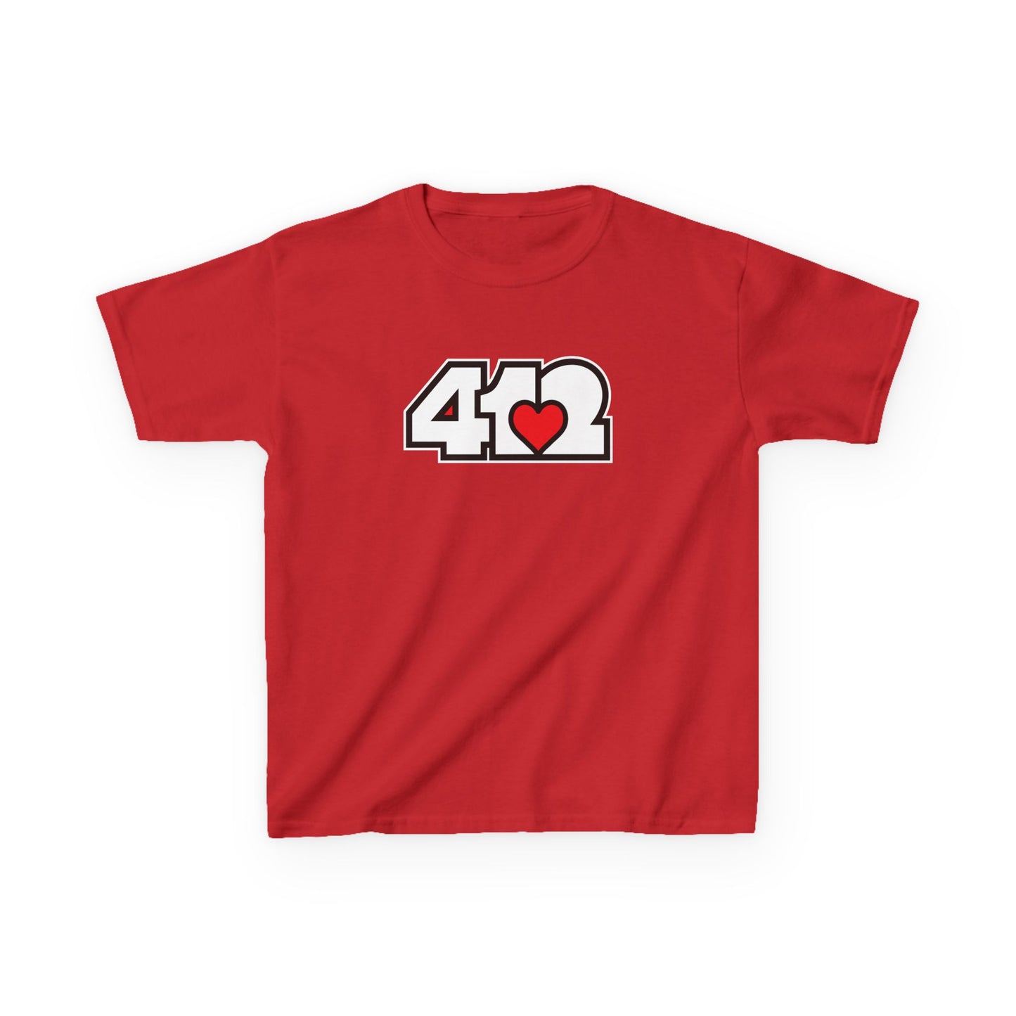 412 Kids Cotton Tee - Red Heart, White Logo
