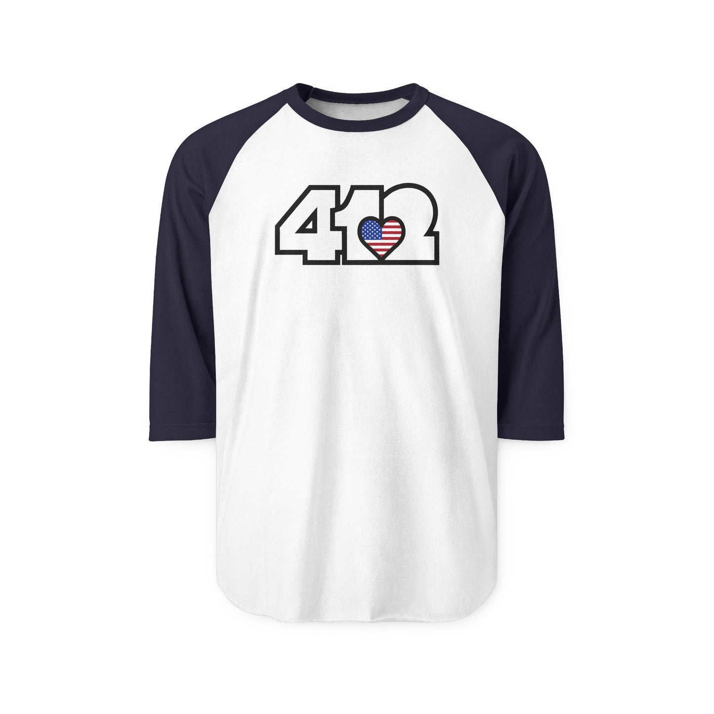 412 Raglan Baseball Tee - Stars & Stripes Heart, White Logo