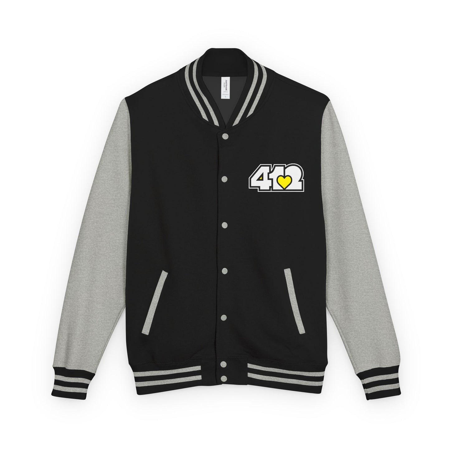 412 Embroidered Letterman Jacket - Yellow Heart, White Logo
