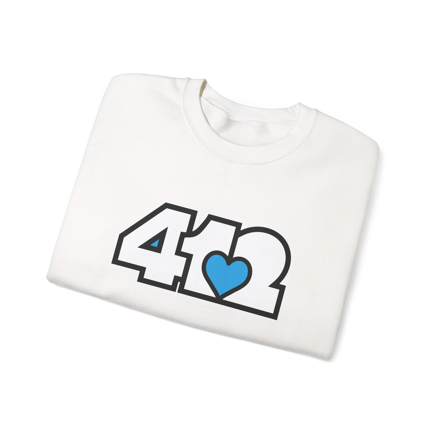 412 Crew Neck Sweatshirt - Blue Heart, White Logo
