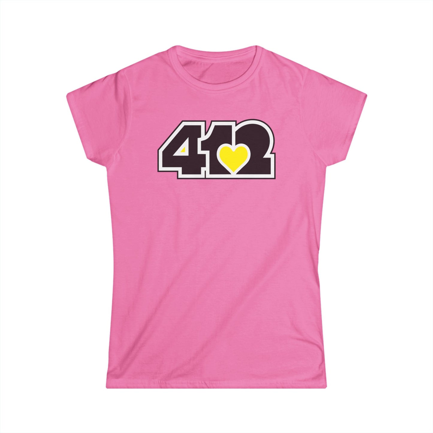 412 Women's Softstyle Tee - Yellow Heart, Black Logo