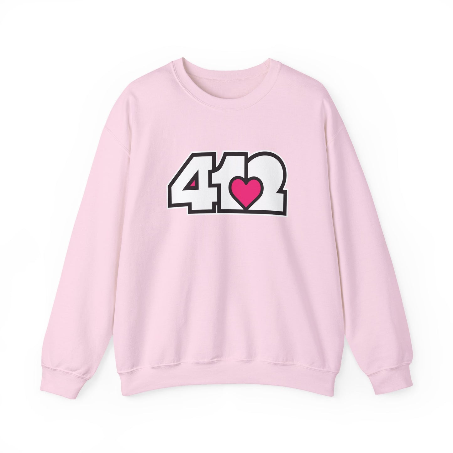 412 Crew Neck Sweatshirt - Pink Heart, White Logo