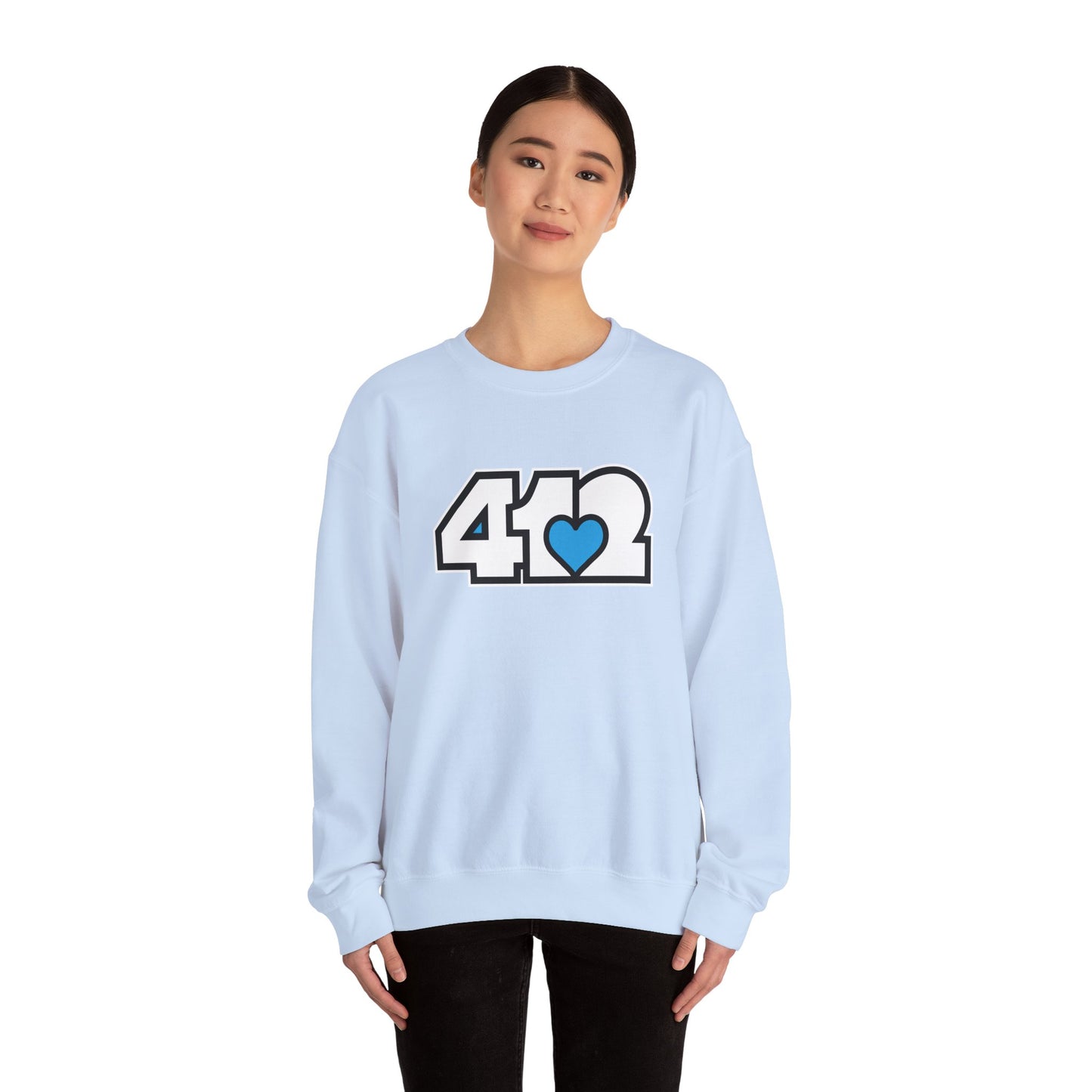 412 Crew Neck Sweatshirt - Blue Heart, White Logo