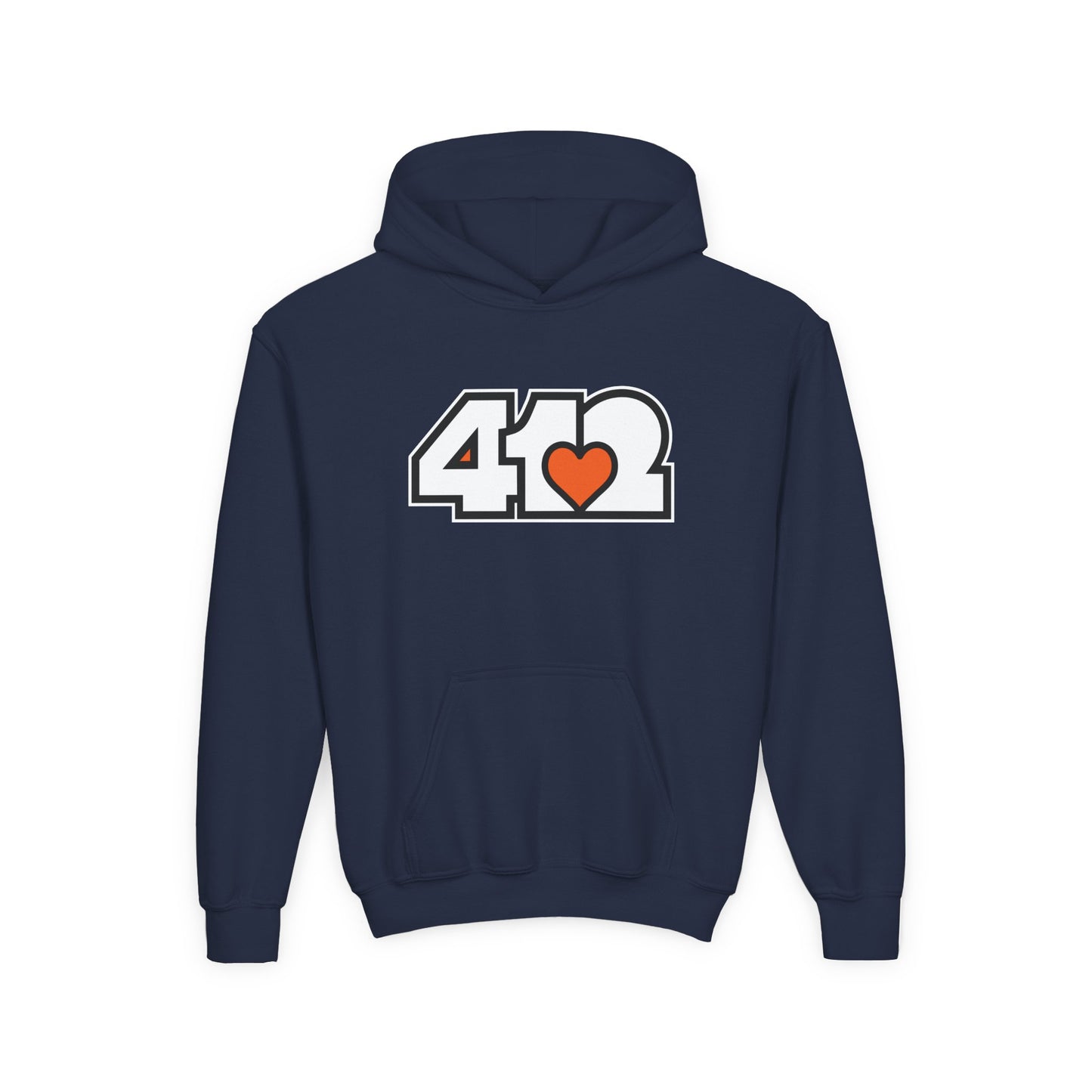 412 Classic Fit Youth Hoodie - Orange Heart, White Logo