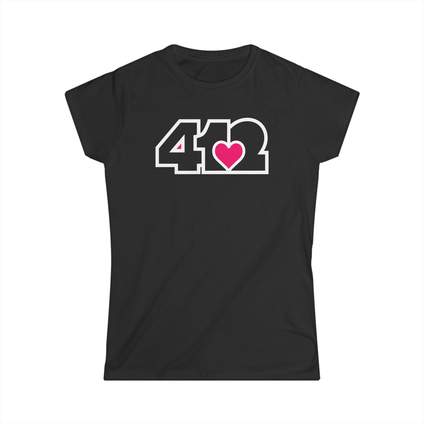 412 Women's Softstyle Tee - Pink Heart, Black Logo