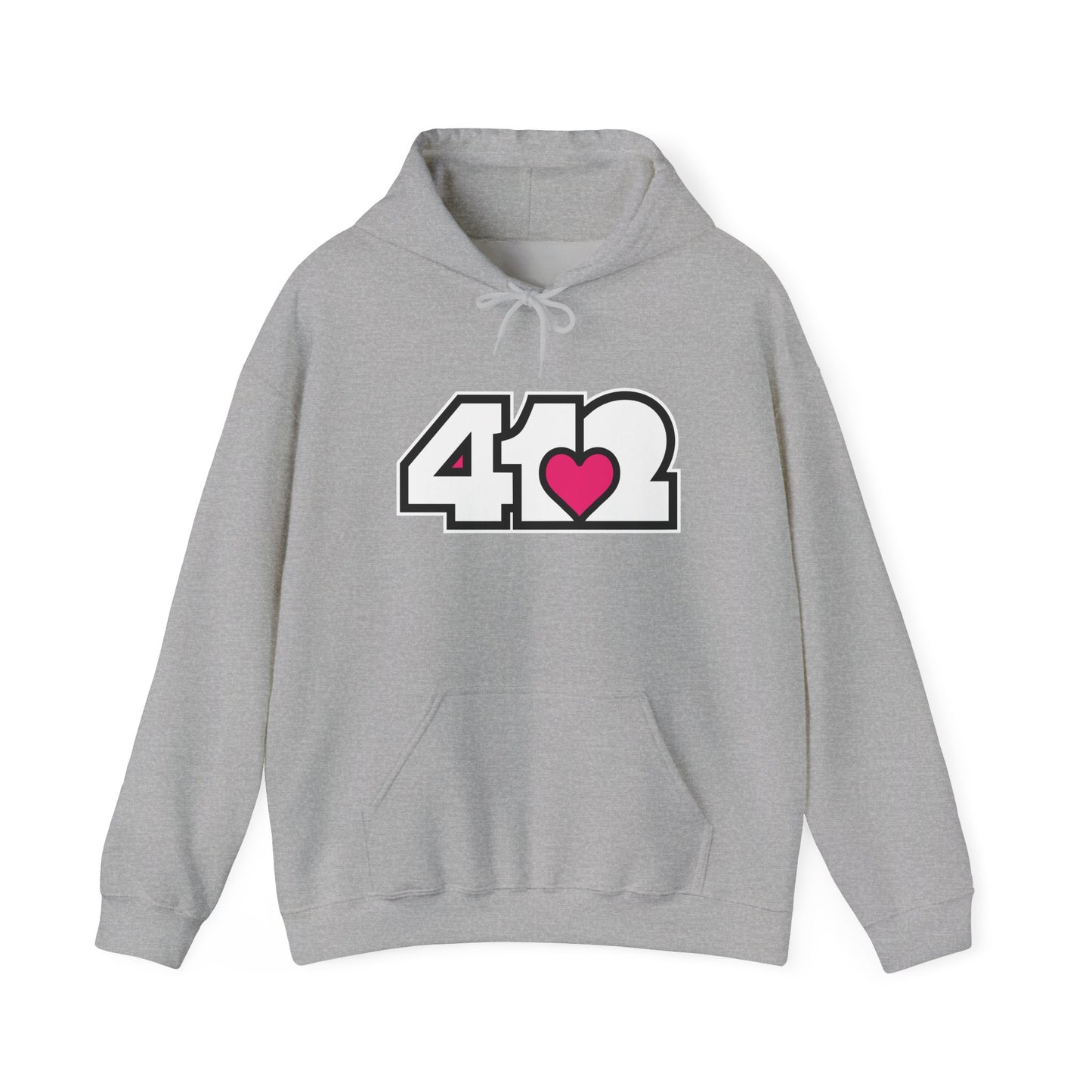 412 Classic Fit Adult Hoodie - Pink Heart, White Logo