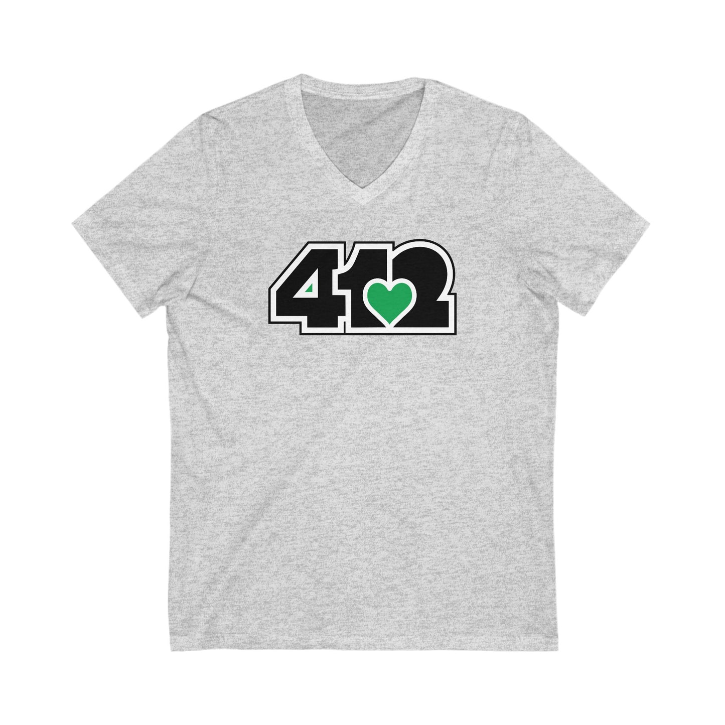 412 Women's V-Neck - Green Heart, Black Logo