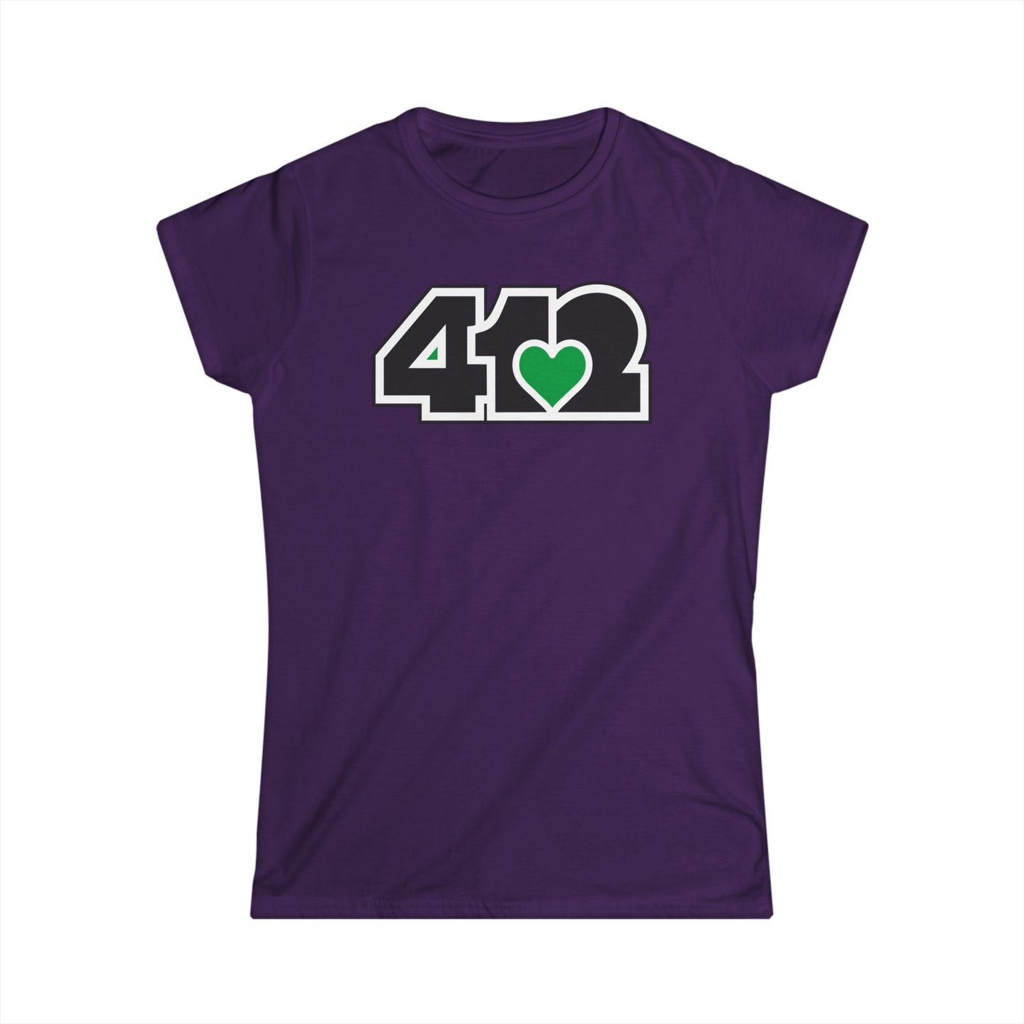 412 Women's Softstyle Tee - Green Heart, Black Logo