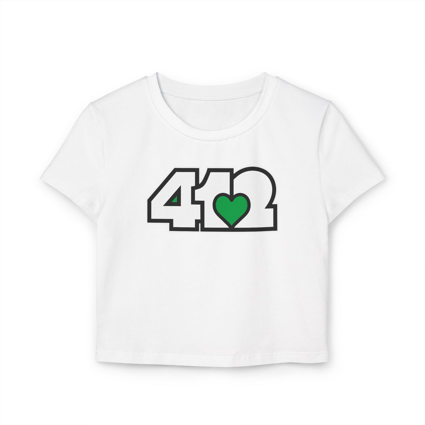 412 Women's Crop Top – Green Heart, White Logo