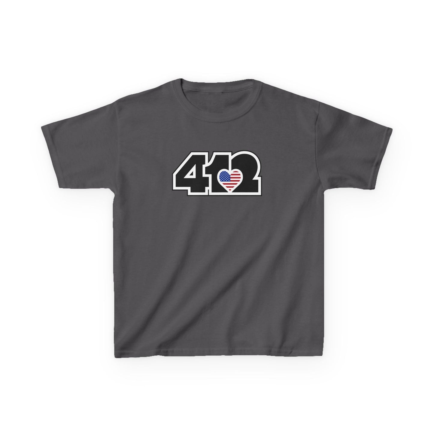 412 Kids Cotton Tee - Stars & Stripes Heart, Black Logo